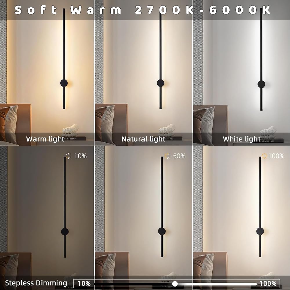 Blueye Battery Operated Wall Sconce,Remote Control,Soft Warm 2700K-6000K,Aluminum,Rechargeable,50W Equivalent Lamp,No Flicker,60