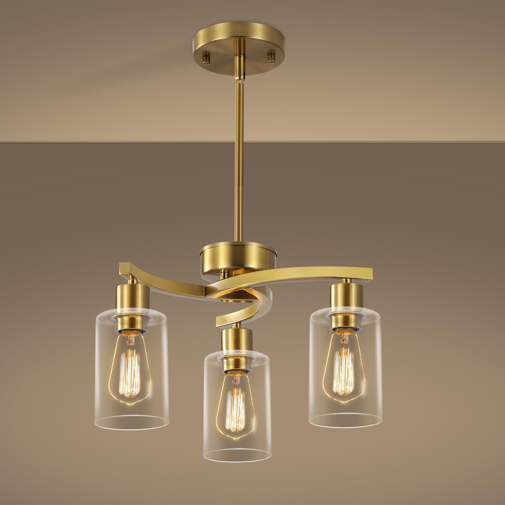 Cnratye 3-Light Gold Dining Room Chandeliers Over Table  Contemporary Kitchen Island Pendant Lighting  Industrial Hanging Light Fixture For Entryway Hallway Foyer Bedroom  Clear Glass Shade