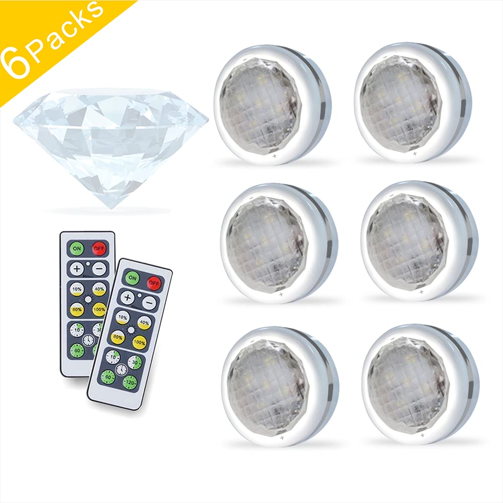 Starxing Puck Lights With Remote, Battery Operated Under Cabinet Lighting, Led Tap Light With Remote Control, Locker Light Closet Light, 4000K Natural White (6Pk)