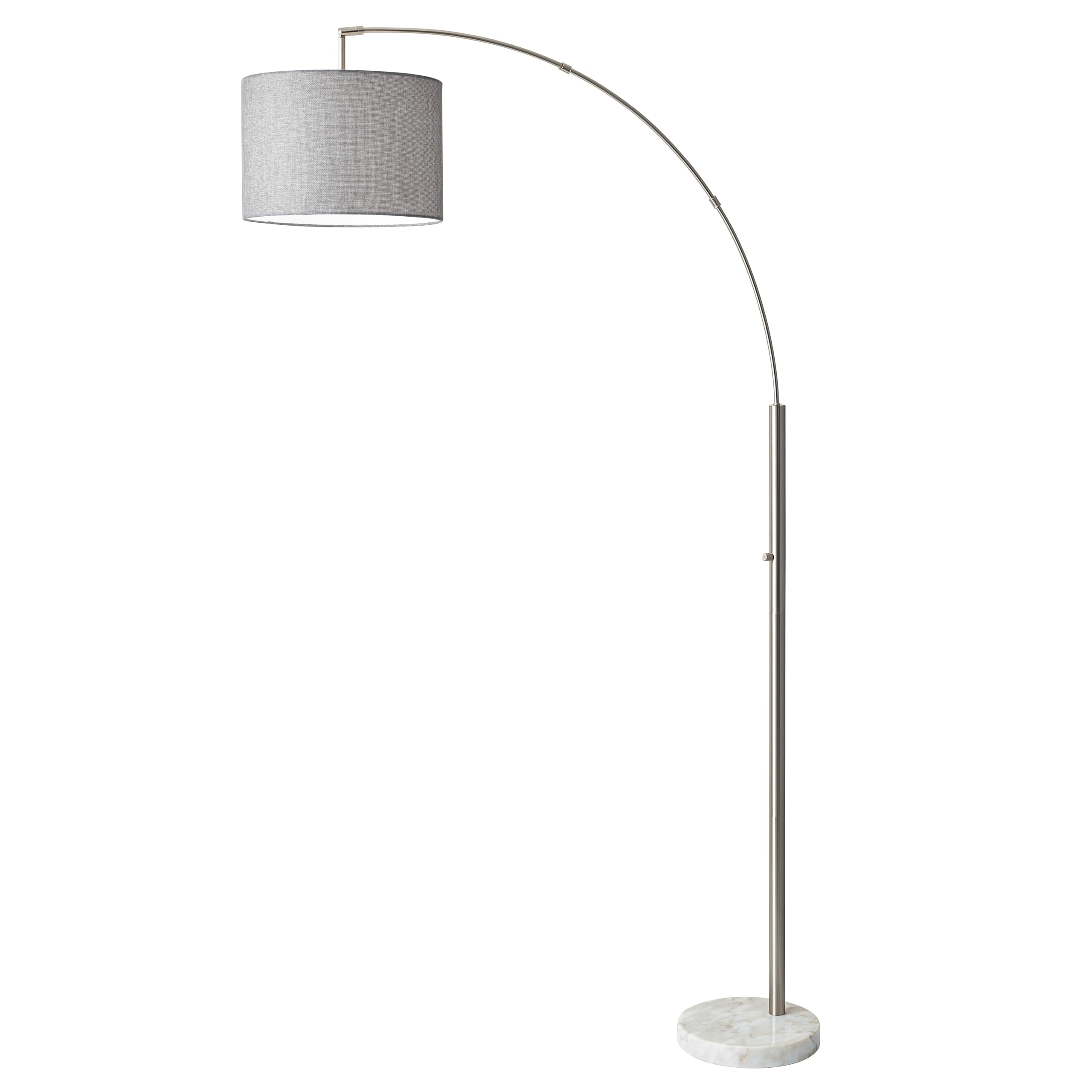 Adesso Arc Floor Lamp with Marble Base and Grey Linen Lampshade - Adjustable Overhead Bedroom, Home Office Lighting, or Living R