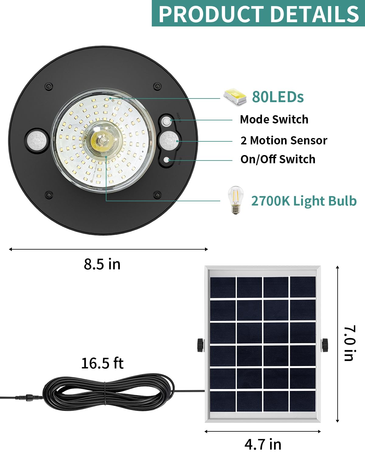 AEQ Solar Shed Light 3000LM with Remote Control, Double Motion Sensor, 5 Modes - Black, Model AE001