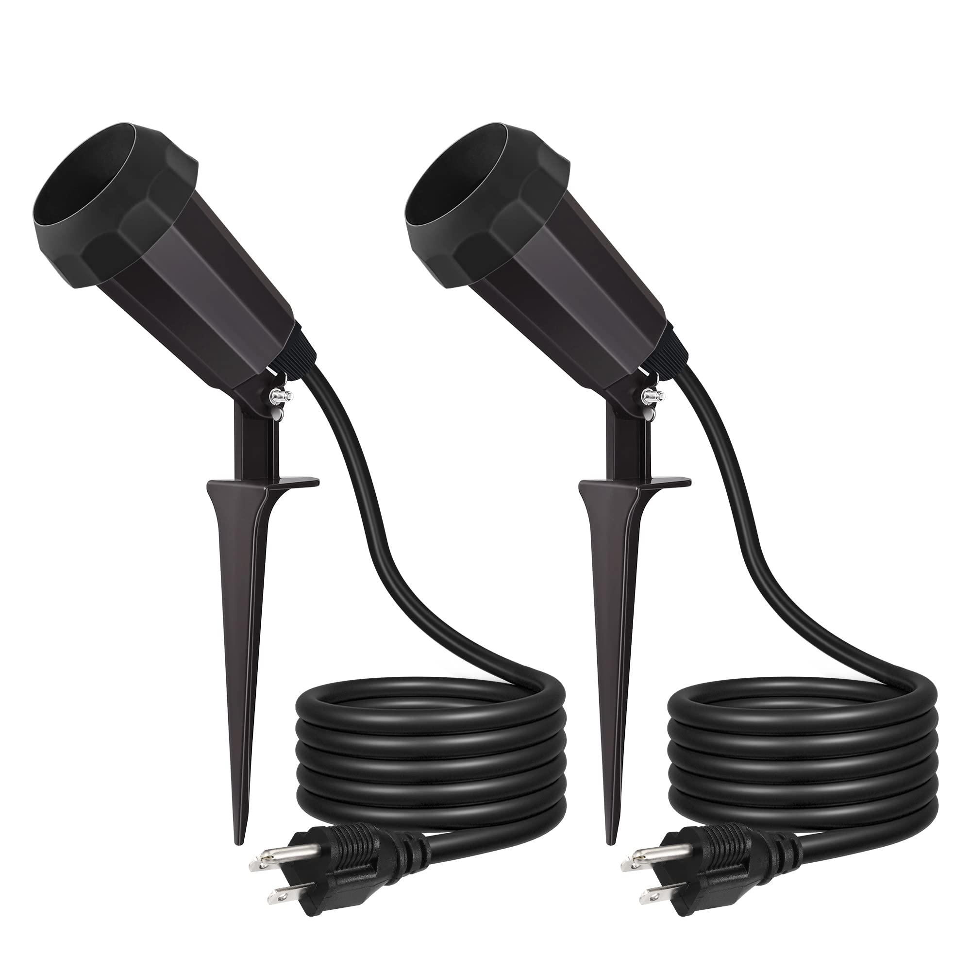 EDISHINE Outdoor Spotlights with 6FT Cord, Weatherproof, E26 Base, Black, Model HGSL11A, 2 Pack
