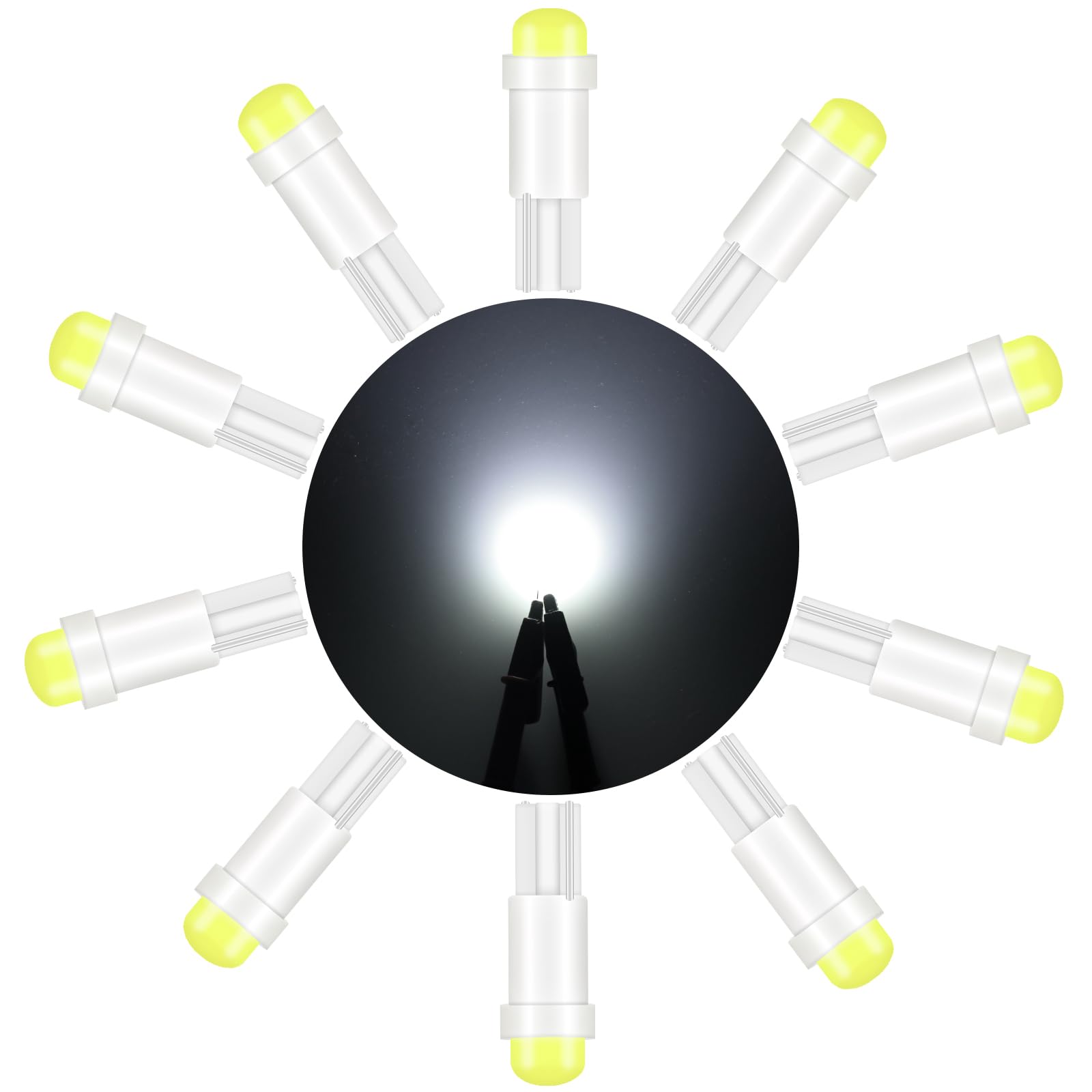 Alopee T5 LED Bulbs, 10pcs Bright White 1SMD, Polycarbonate, for Car Instrument Cluster & Door Light, DC 12V