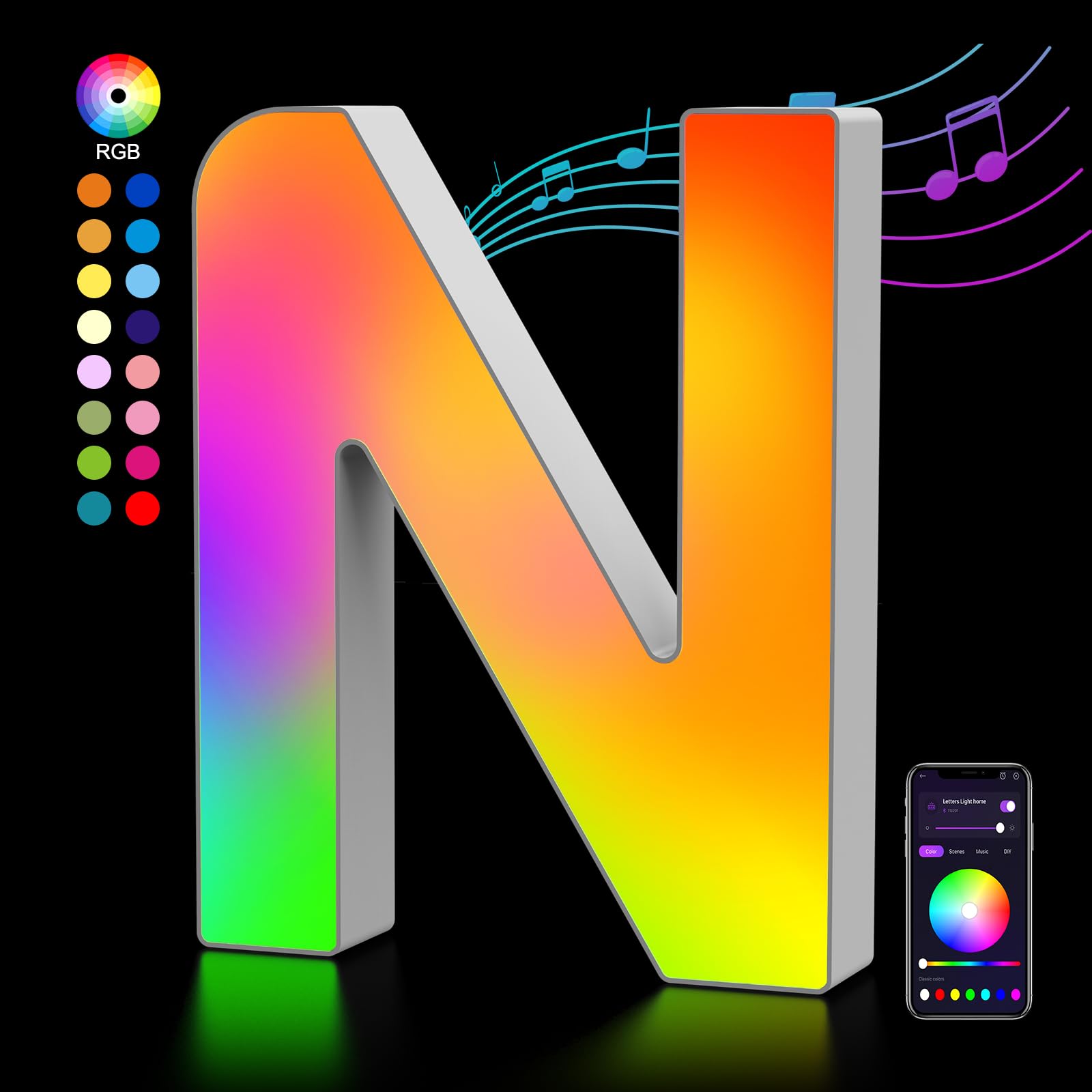 OJQ Light Up Letters LED Alphabet - Music Sync Color Change Decor - Model A1 - Plastic - Perfect for Girls Birthday & Christmas Gifts