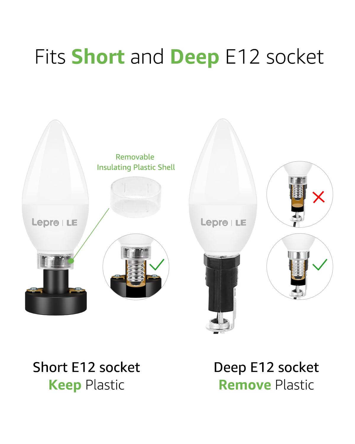 Lepro E12 LED Candelabra Bulbs, 5.5W 40W Equivalent, Daylight White, Plastic, 6-Pack