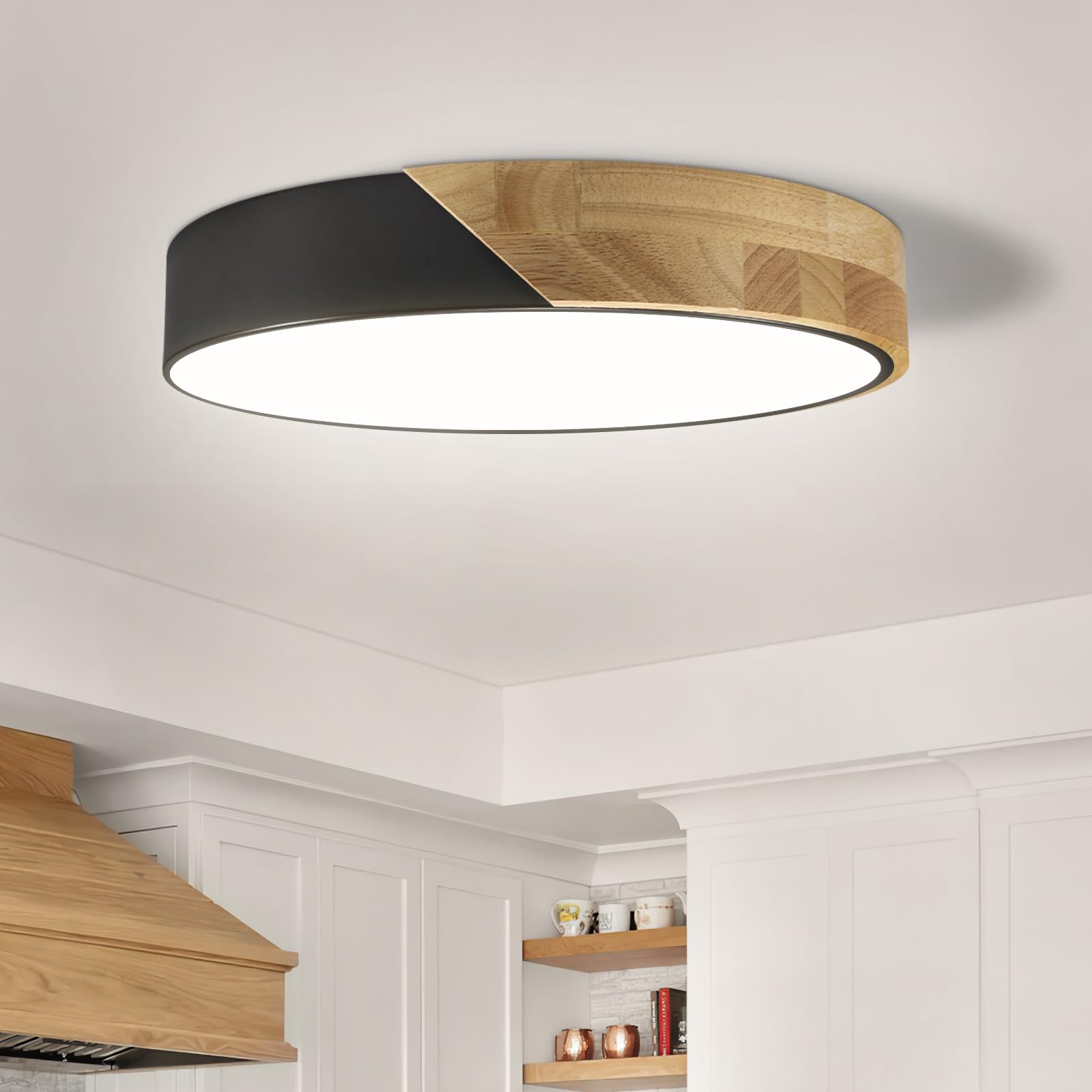 Ketom Modern Flush Mount Ceiling Light Fixture 12 Inch Led Ceiling Light, 24W Minimalist Round Shaped Wood Ceiling Lamp Natural White 4500K, Not Dimmable