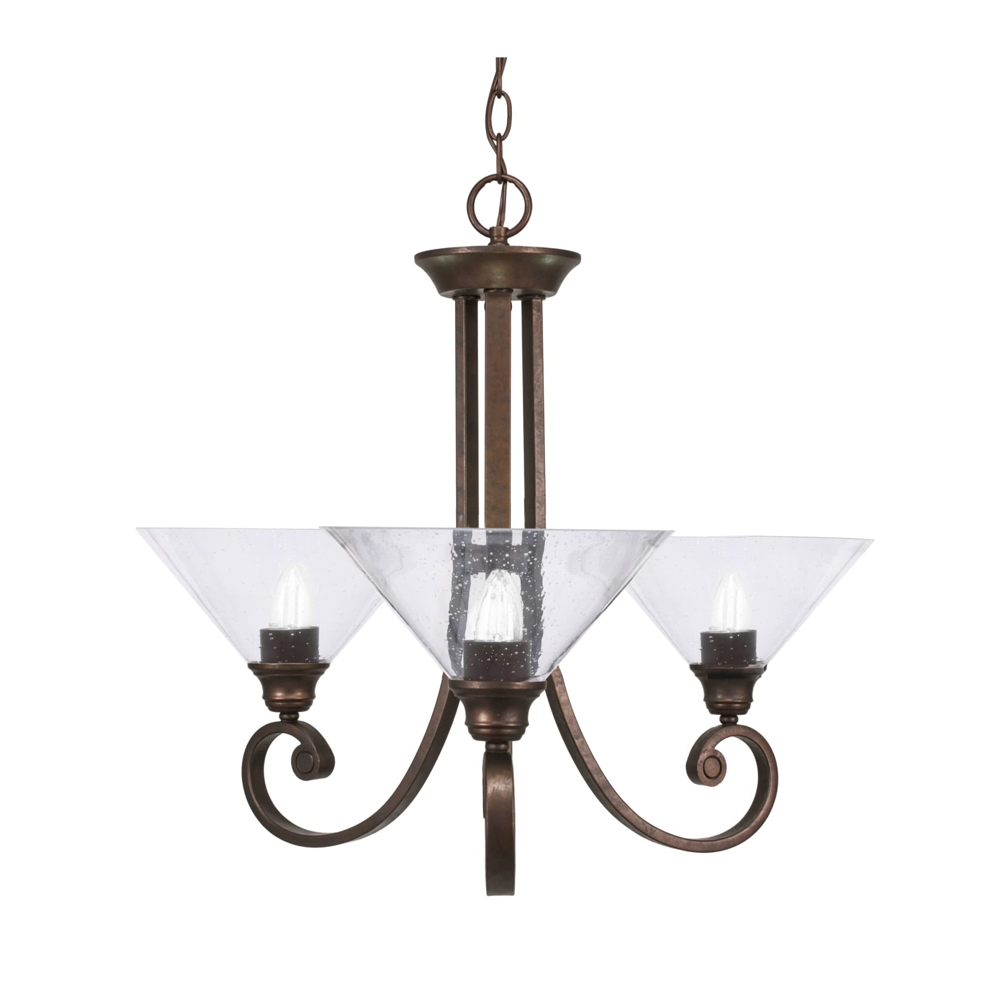 Curl Uplight, 3 Light, Chandelier Shown in Bronze Finish with 10&quot; Clear Bubble Glass