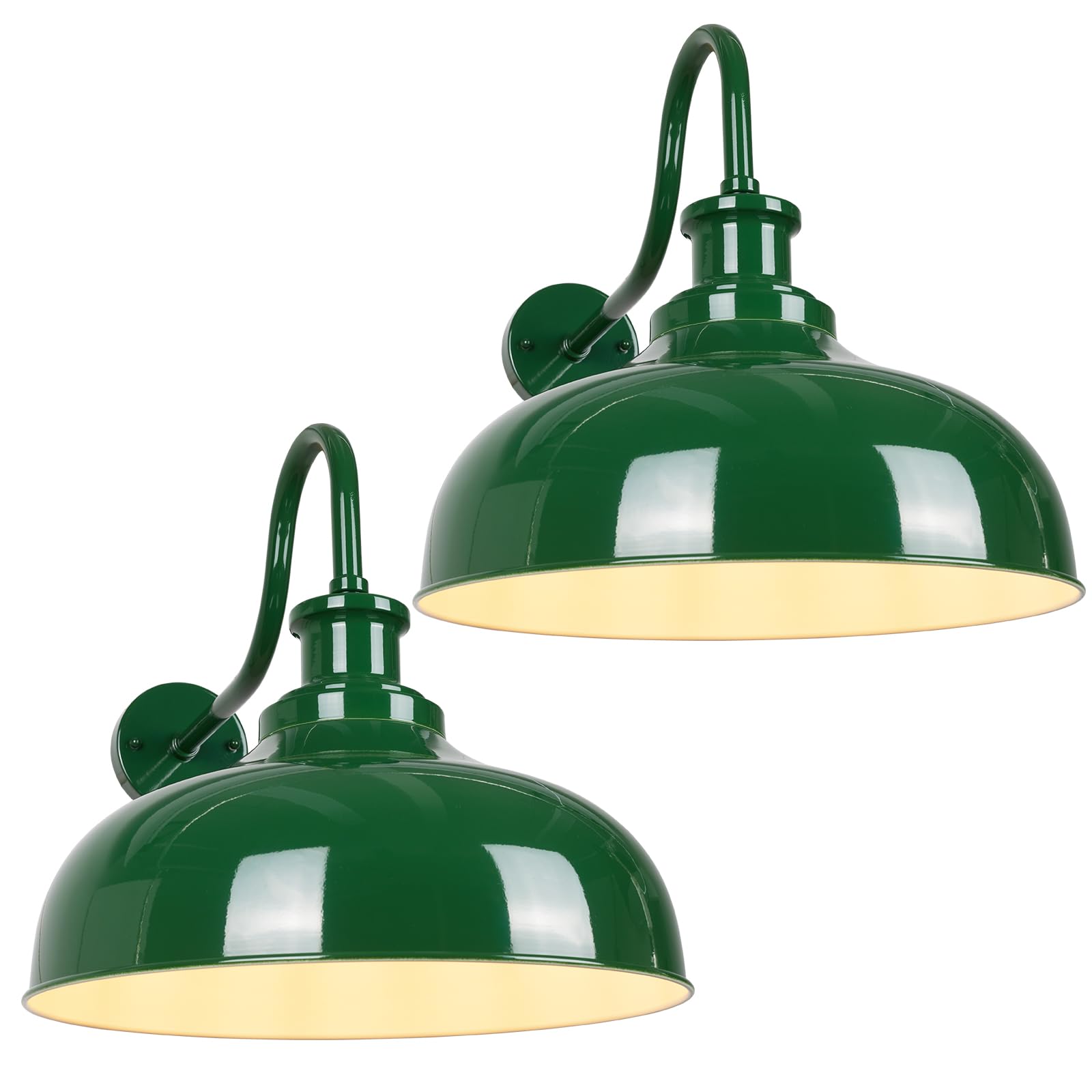 Diyel Outdoor Barn Lights  16 Inch Dome Rustic Outdoor Wall Sconces  Farmhouse Exterior Wall Mount Lighting Fixture  Industrial Green Wall Lantern For Porch  Entryway  Garage  Rz007L-2 Gr+Wh