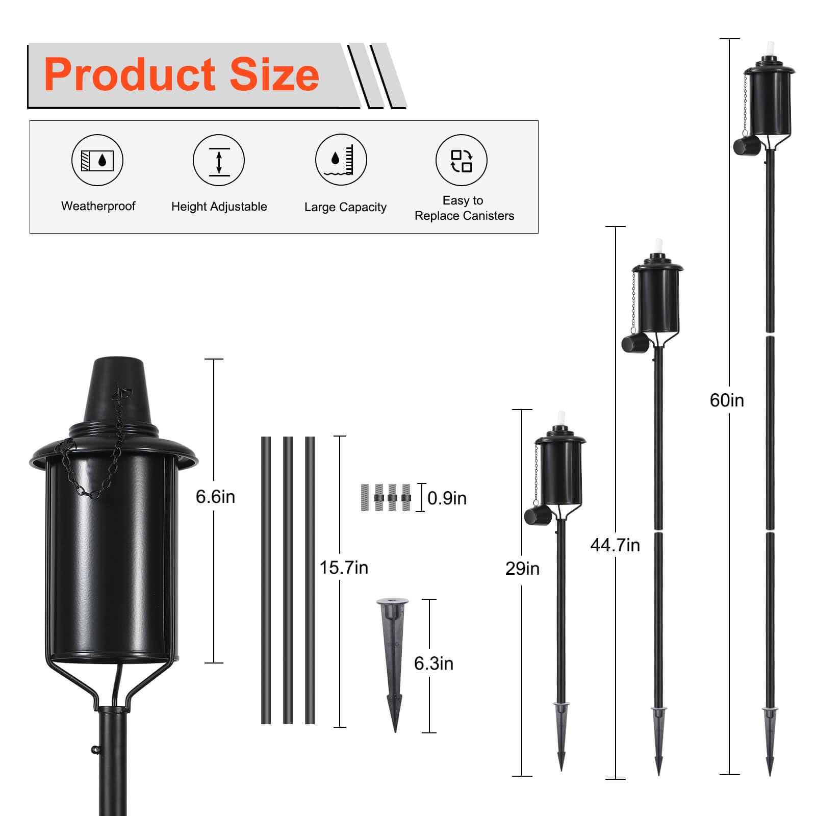 Zsmaiku Citronella Outdoor Metal Torches Set Of 4, 59&quot; Garden Pathway Patio Lights, Black