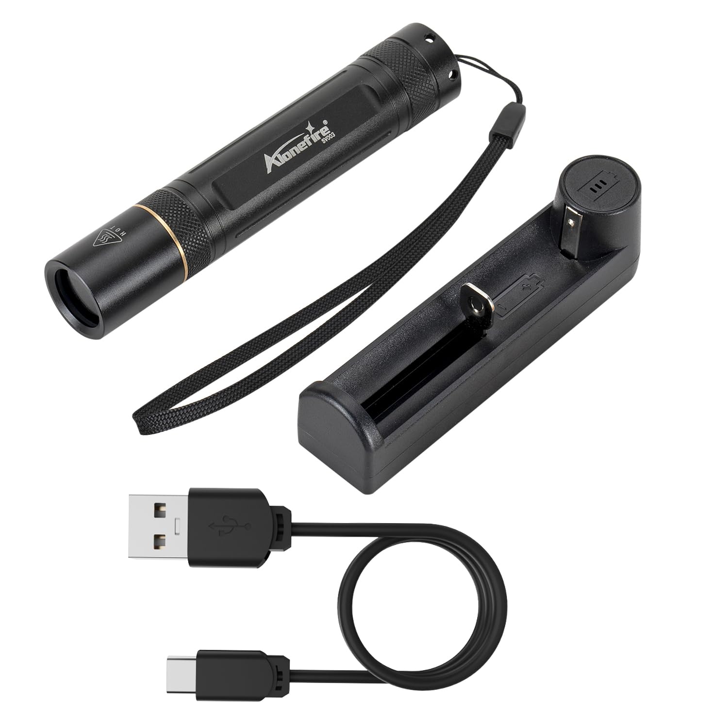ALONEFIRE SV003 10W UV Flashlight, Rechargeable Blacklight for Pet Urine Detection, Scorpion Hunting, Aluminum Case, Black
