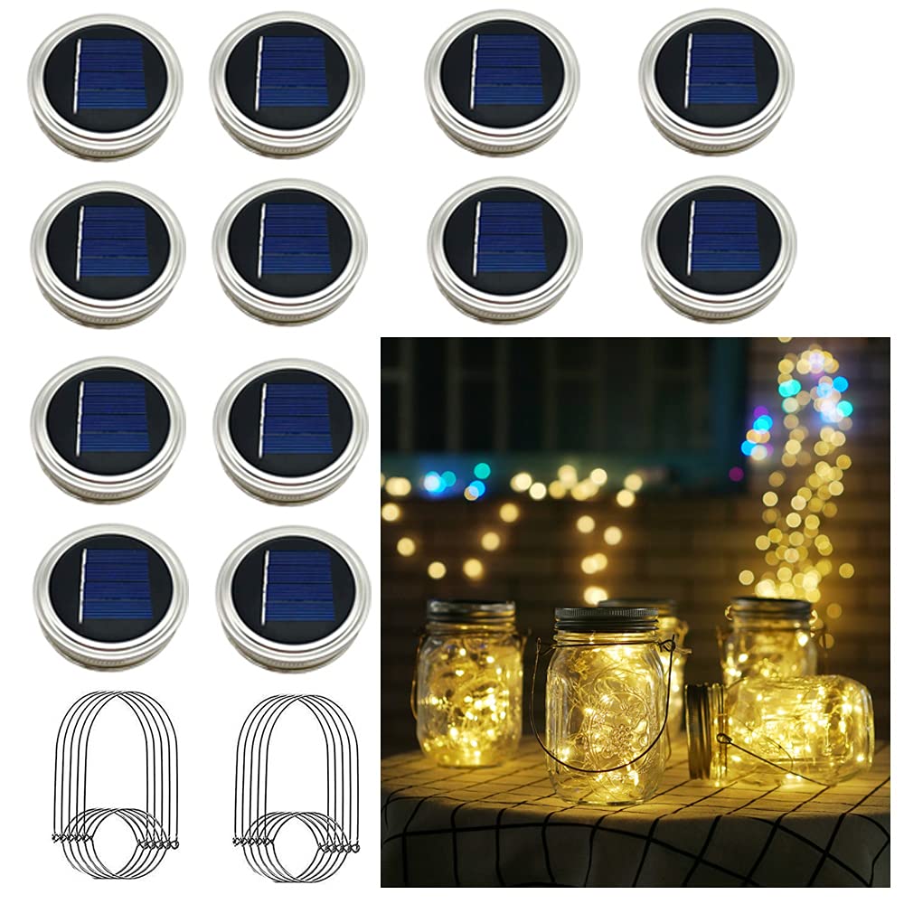 Solar Mason Jar Lights, 12 Pack 30 LED Waterproof Lid Light with Hangers (No Jar), Fairy Firefly Outdoor String Lights for Regul