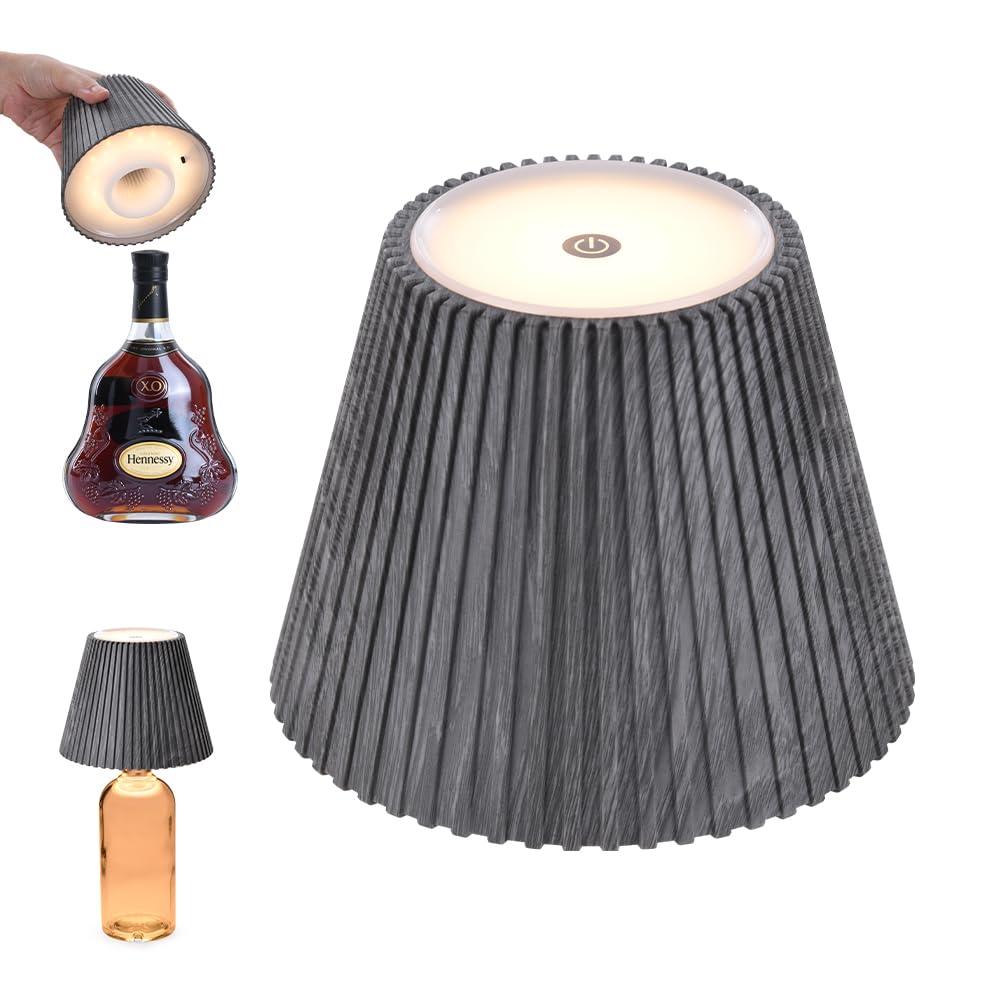 WILIT Wireless Bottle Lamp - Rechargeable Table Lamp with 3 Level Brightness, Gray Wood Grain