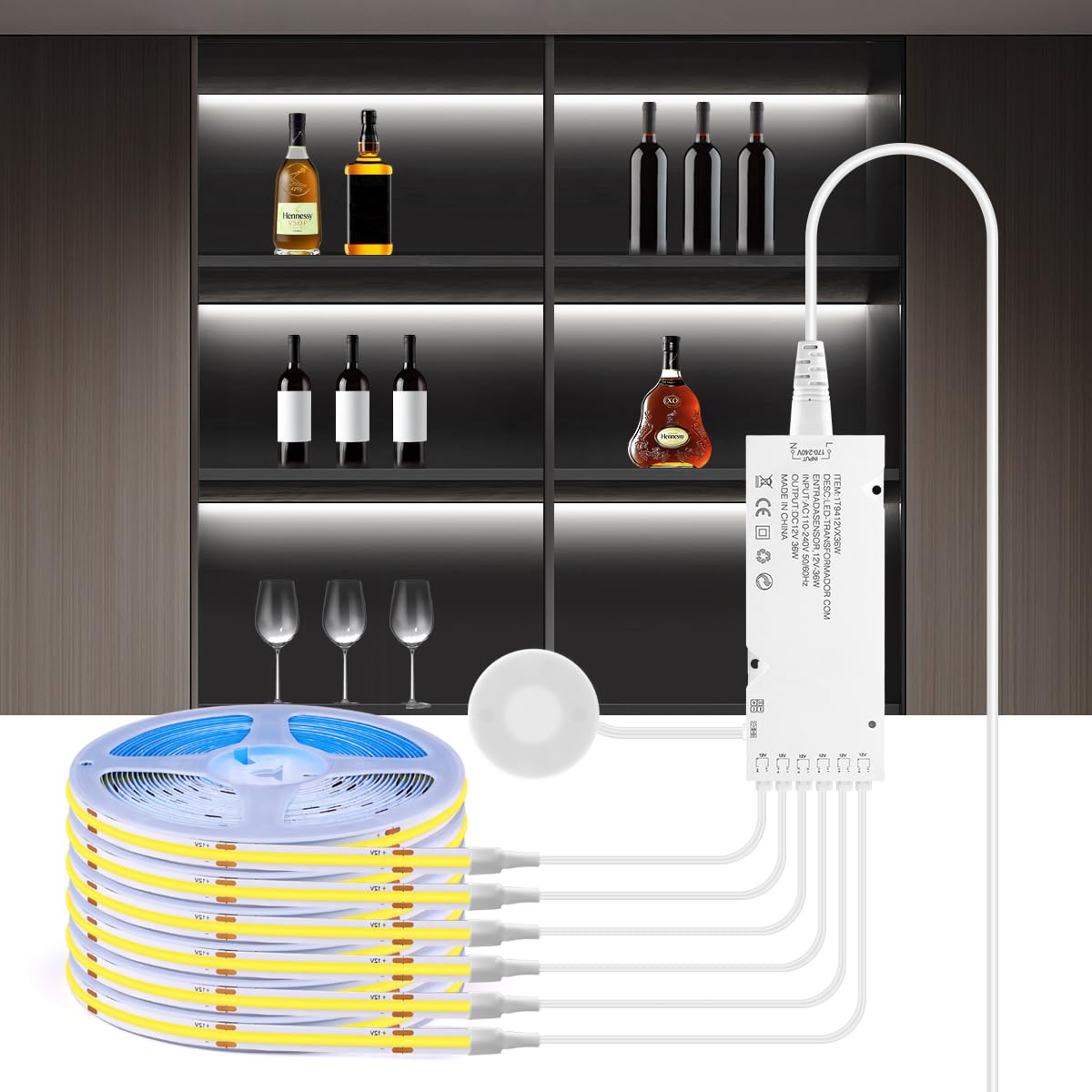 Tlinkosta Cabinet Light Cob Led Strip Lights 6-In-1 Dimmable Touch Control For Display Cabinets  Wardrobes  Kitchen  Wine Cabinets  Showcase & Shelf Lighting (White Light  3.3Ft)