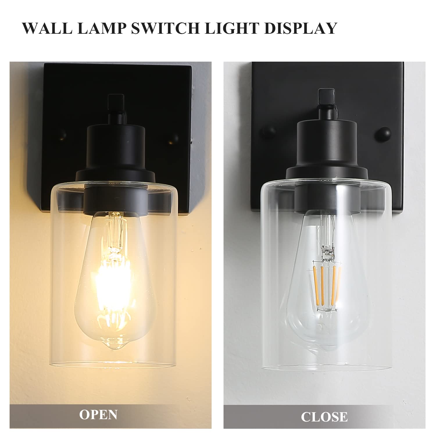 Emong Single Lights Bathroom Light Fixtures, Matte Black Vanity Light With Glass Shade, Modern Wall Sconces Lighting For Bathroo