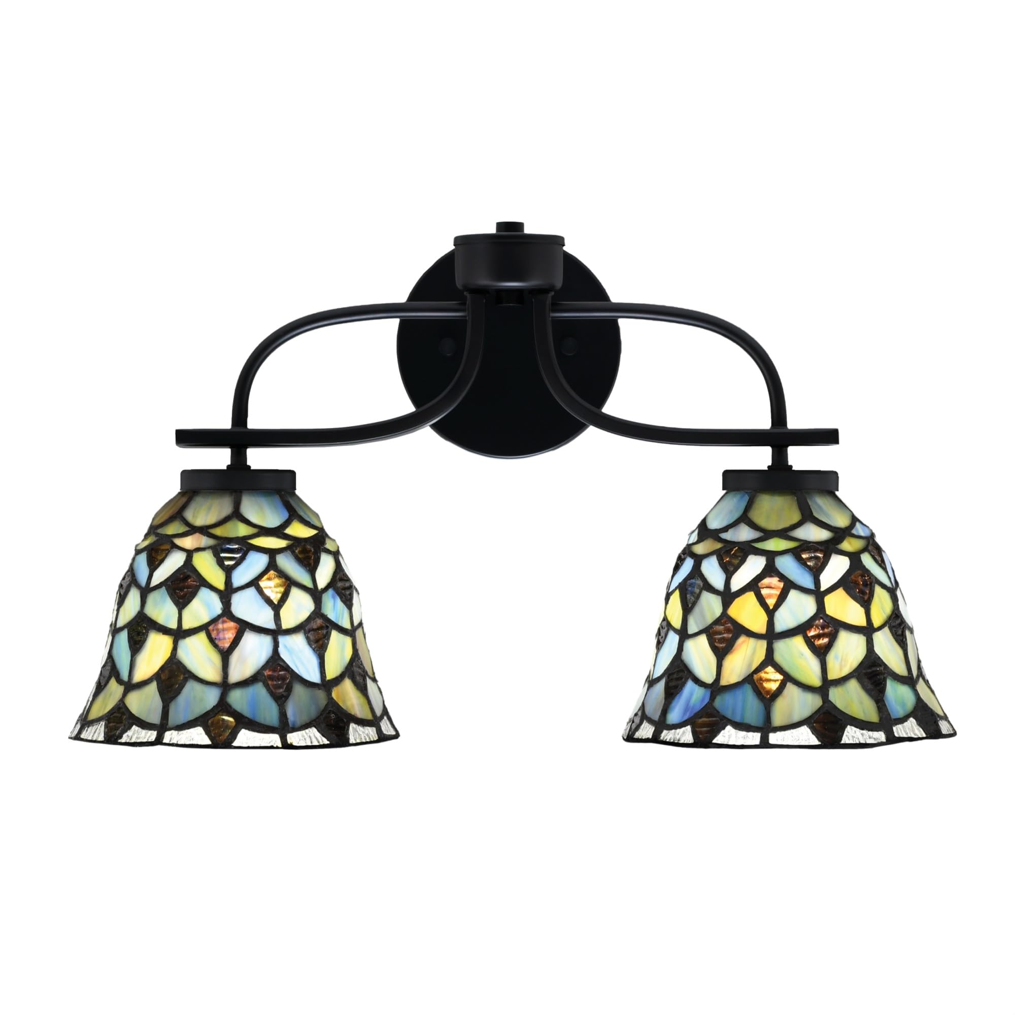 Cavella 2 Light Bath Bar In Matte Black Finish With 7" Crescent Art Glass