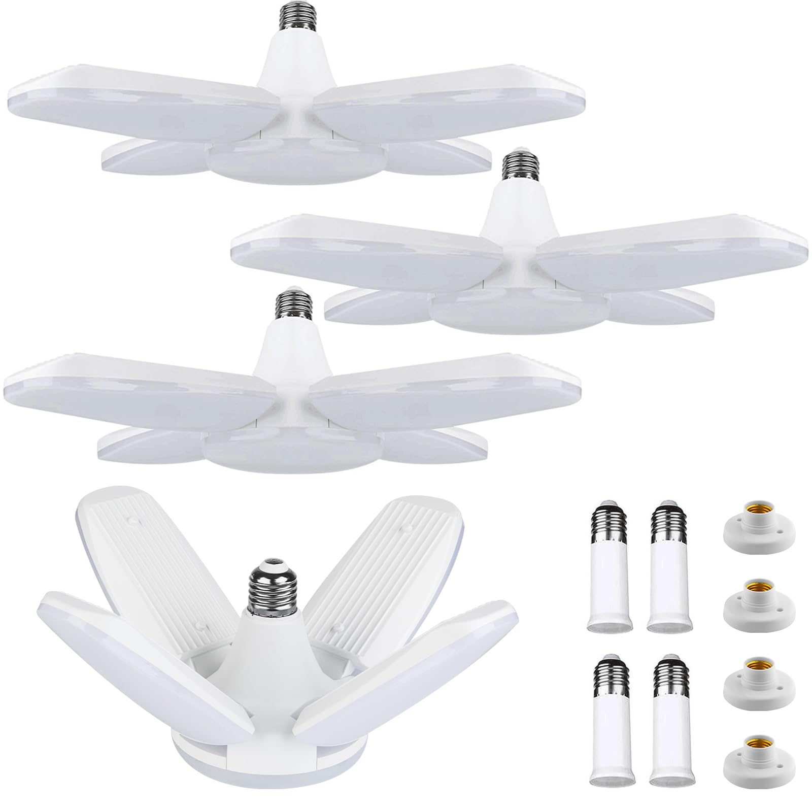 Yiliaw LED Garage Light 80W 8000LM 4 Pack with Adjustable Panels, 6500K Daylight, Plastic, White, Model DECKD60