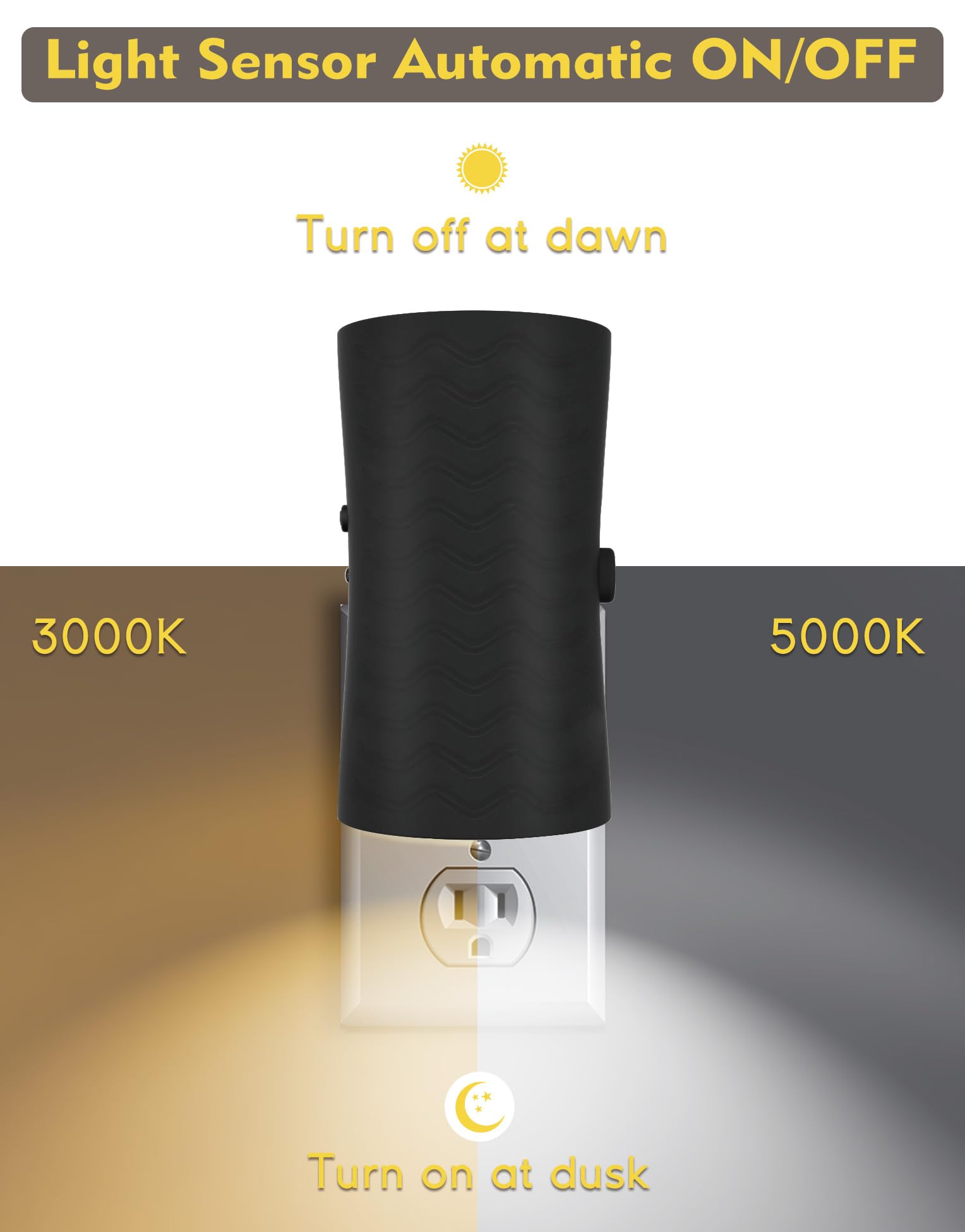 KKUP2U Night Lights, 360° Rotatable Plug-in, Dimmable, 3000K/5000K, Adjustable Brightness, Small, Black, 2 Pack
