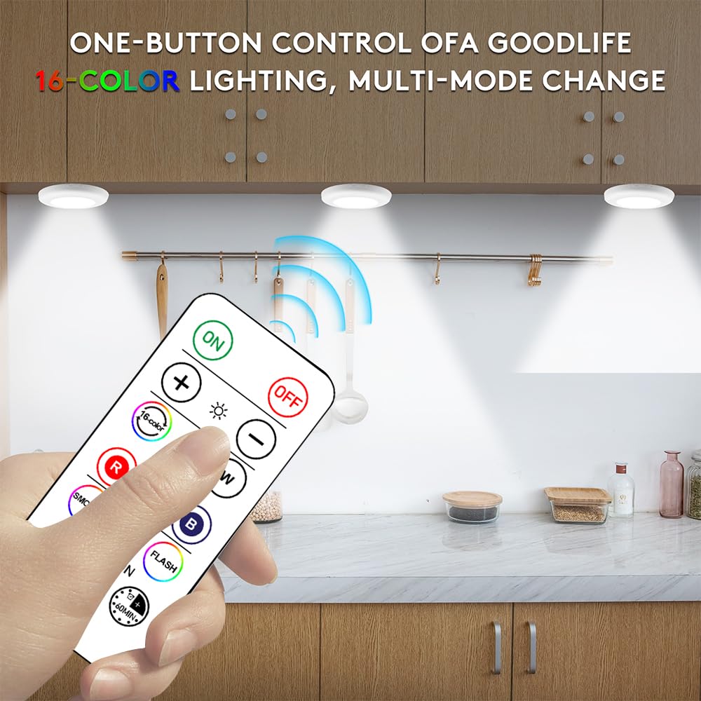 Sixdefly Wireless 16 Color Changing Led Puck Light 12 Pack Led Under Cabinet Lighting Closet Light Battery Powered Night Lights