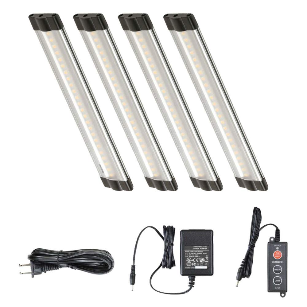 Lightkiwi Dimmable LED Under Cabinet Lighting 4 Panel Kit, 6 Inches Each, Warm White (3000K), 7.2 Watt, 24VDC, Dimmer Switch & A