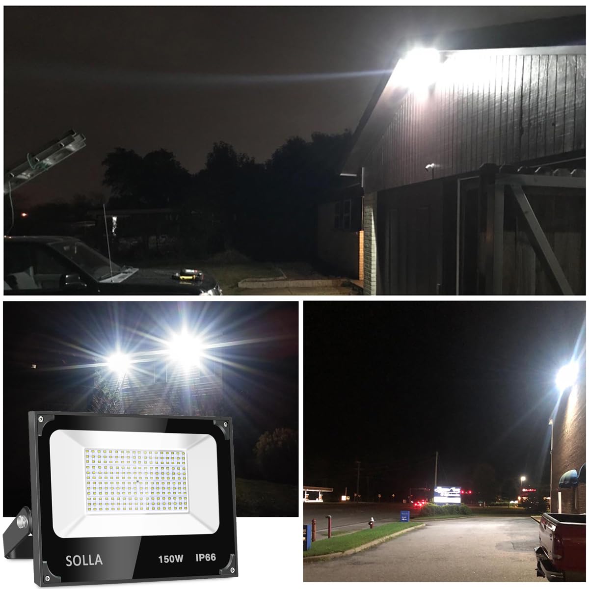 SOLLA 100W LED Flood Light - 8000lm, 6000K Daylight White, Aluminum, 2 Pack, Outdoor/Indoor Security Lighting