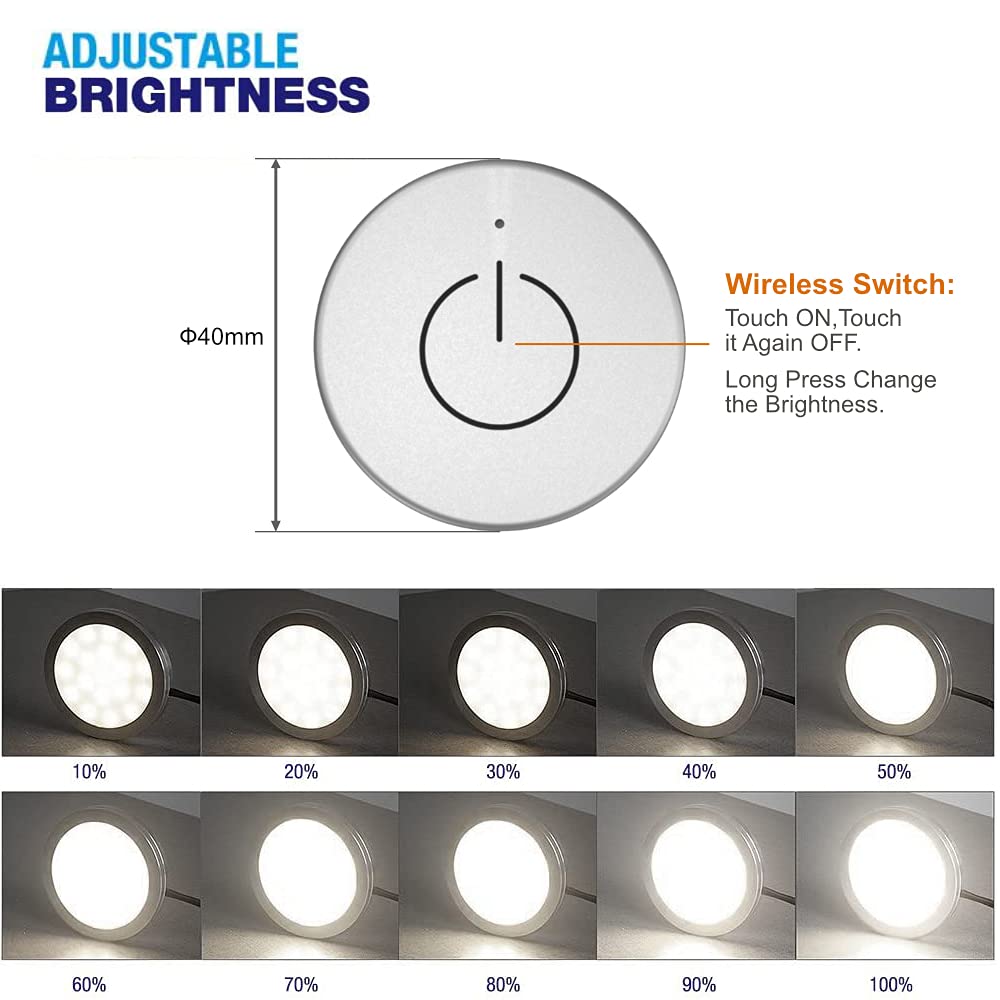 Vst Under Cabinet Lighting 12V 2W/Pc, Wireless Dimmer Switch, Recessed Or Surface Mount Wiring Puck Light For Kitchen,Wardrobe,