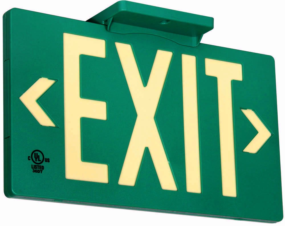 Ul Listed 100 Foot Jessup Glo Brite 7040-100-B Pf100 Molded Plastic Exit Sign, Single-Sided, 8.75&quot; X 15.5&quot;, Green (Mounts 4 Ways, Includes Bracket And Arrows)
