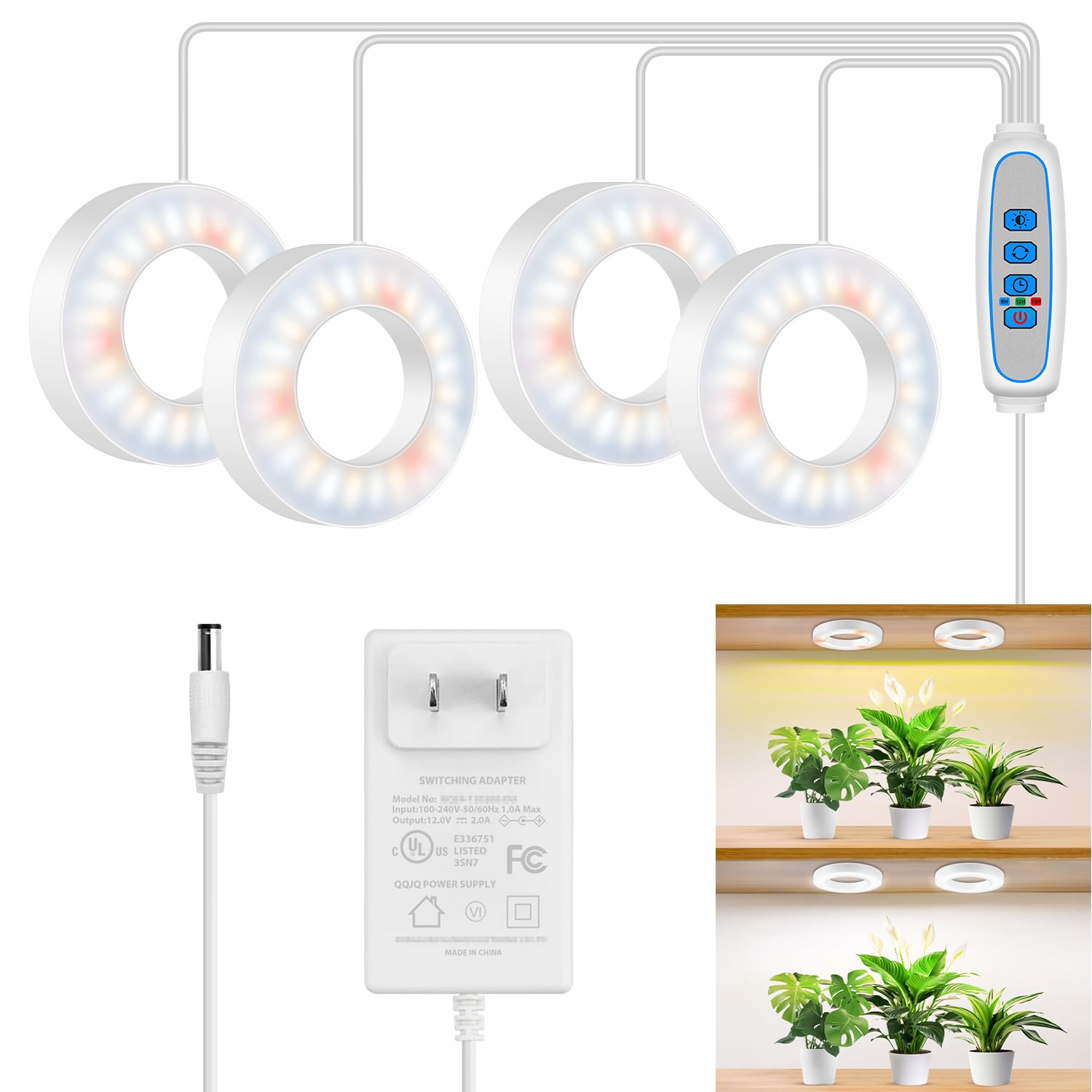 Kullsinss Ceiling Grow Lights For Indoor Plants, 192 Leds Full Spectrum Plant Lights For Indoor Growing With 6/12/16H Timer, 3 C