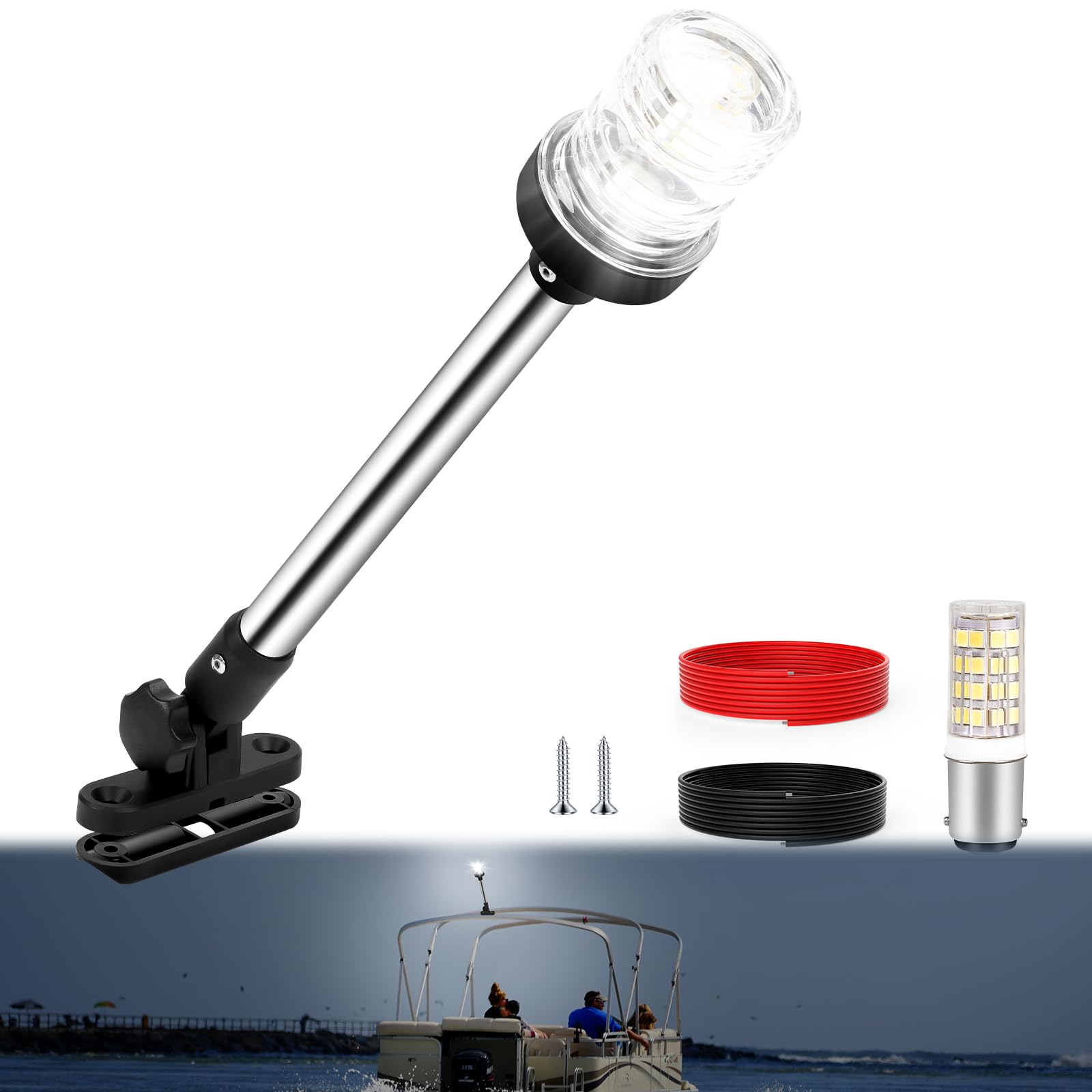 SETYPARY LED Stern Light Bimini Top Anchor Light, 18 Inch, Waterproof IP67, 3 NM Visibility, Model SPBSL001