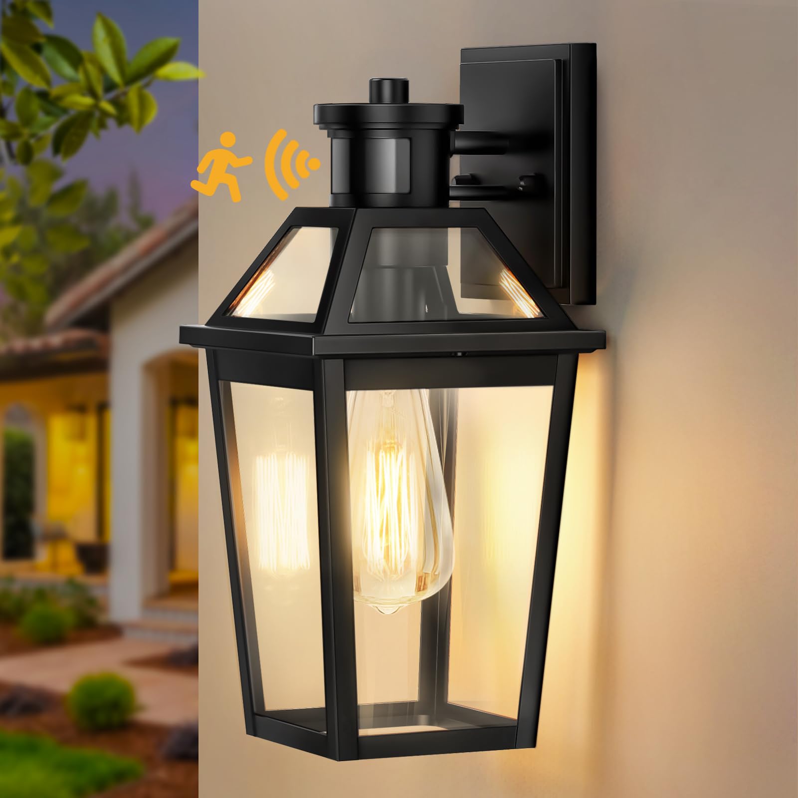 Slypadan Porch Lights Outdoor Wall Lights, Motion Sensor Dusk to Dawn Exterior Light Fixture, Black Front Door Light Anti-Rust W