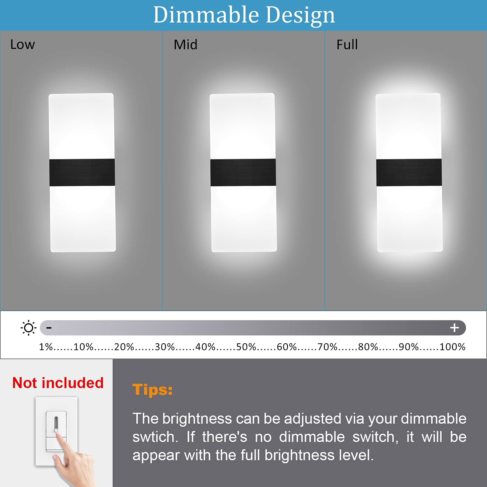 Lightess Modern Wall Sconce 12W Dimmable Acrylic Indoor Lamp Black 9930075-BJ