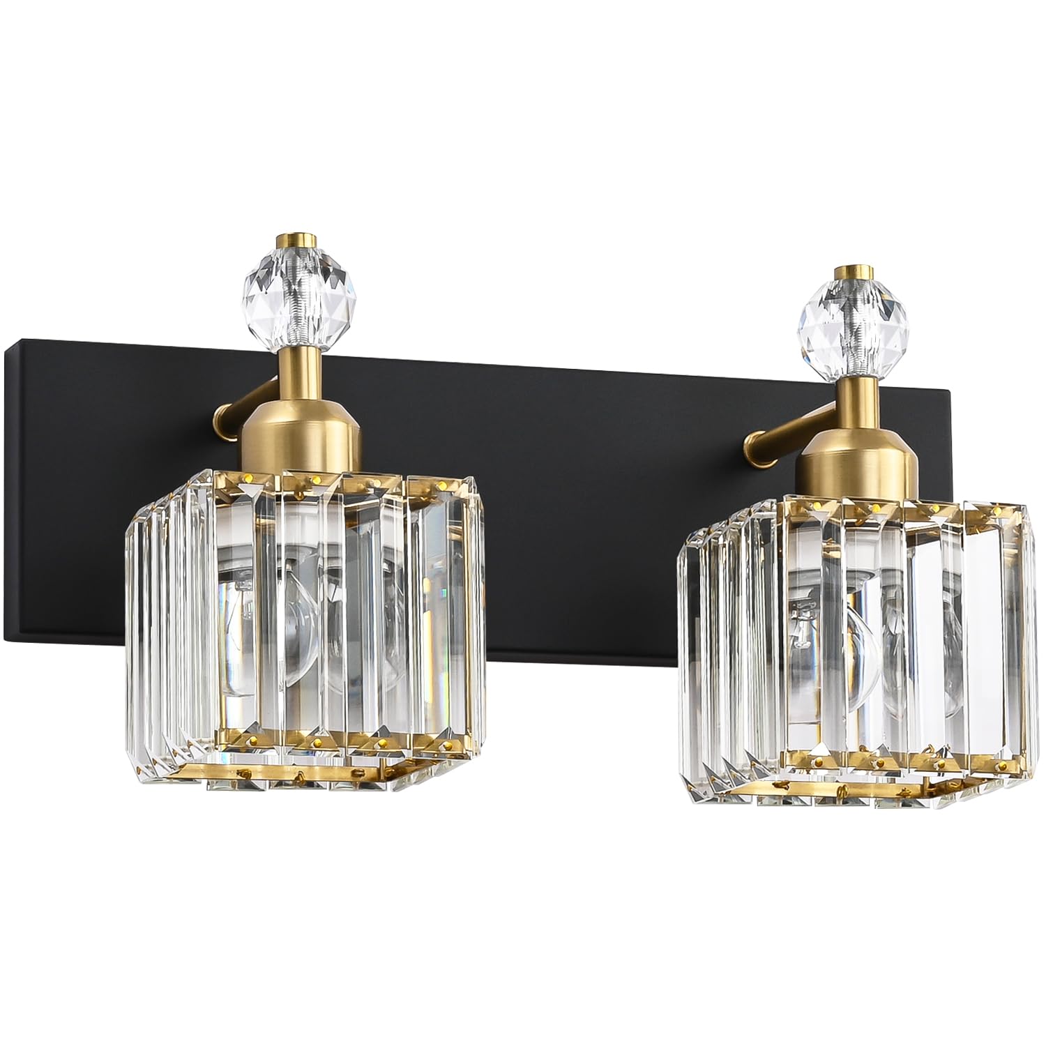 PRESDE Bathroom Vanity Light 2-Lights Stainless Steel Black and Gold Square Model PRESDE-2L-BW-K9-GLD-1