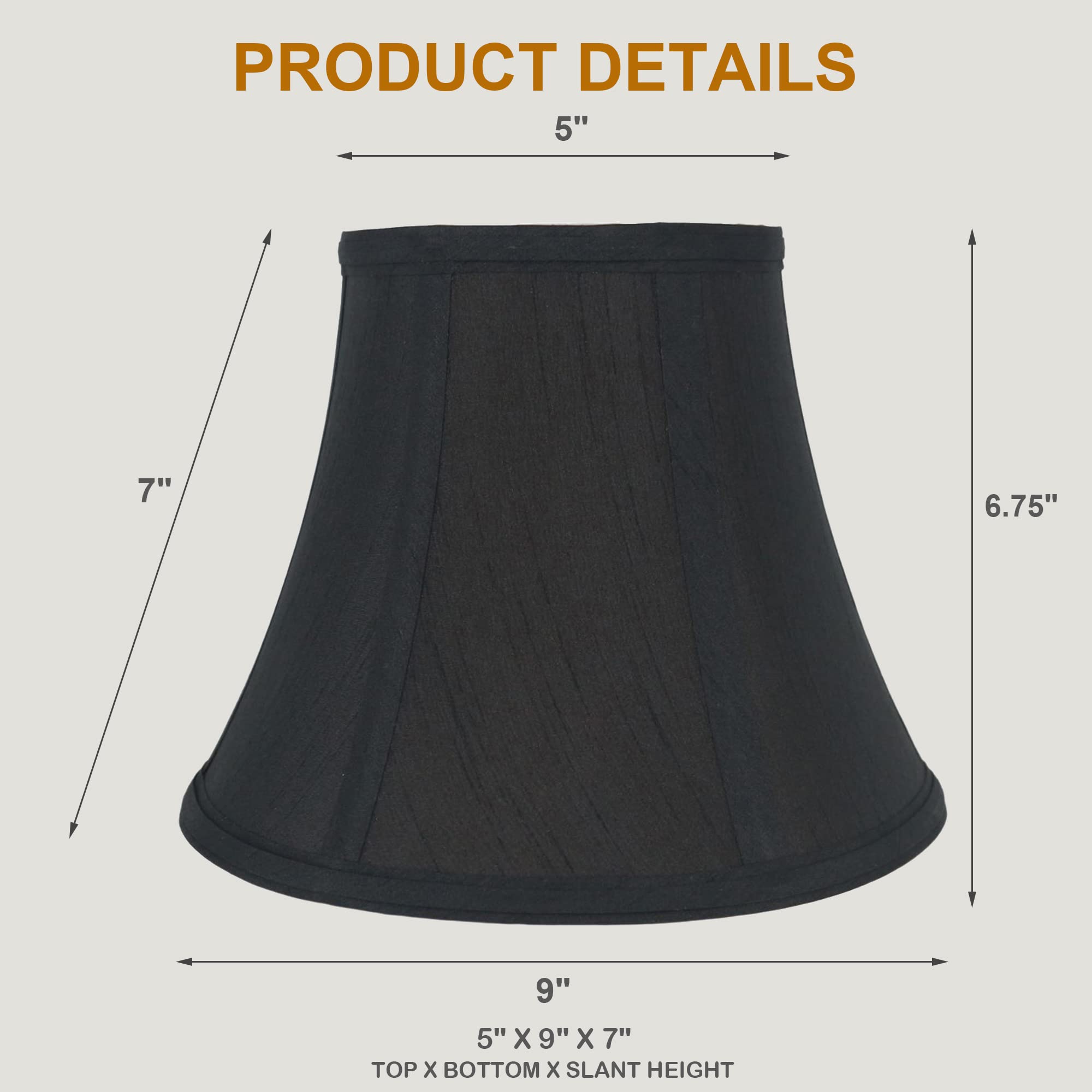 Urbanest Set Of 2 Softback Bell Lampshades, Faux Silk, 5X9X7, Black, Spider-Fitter