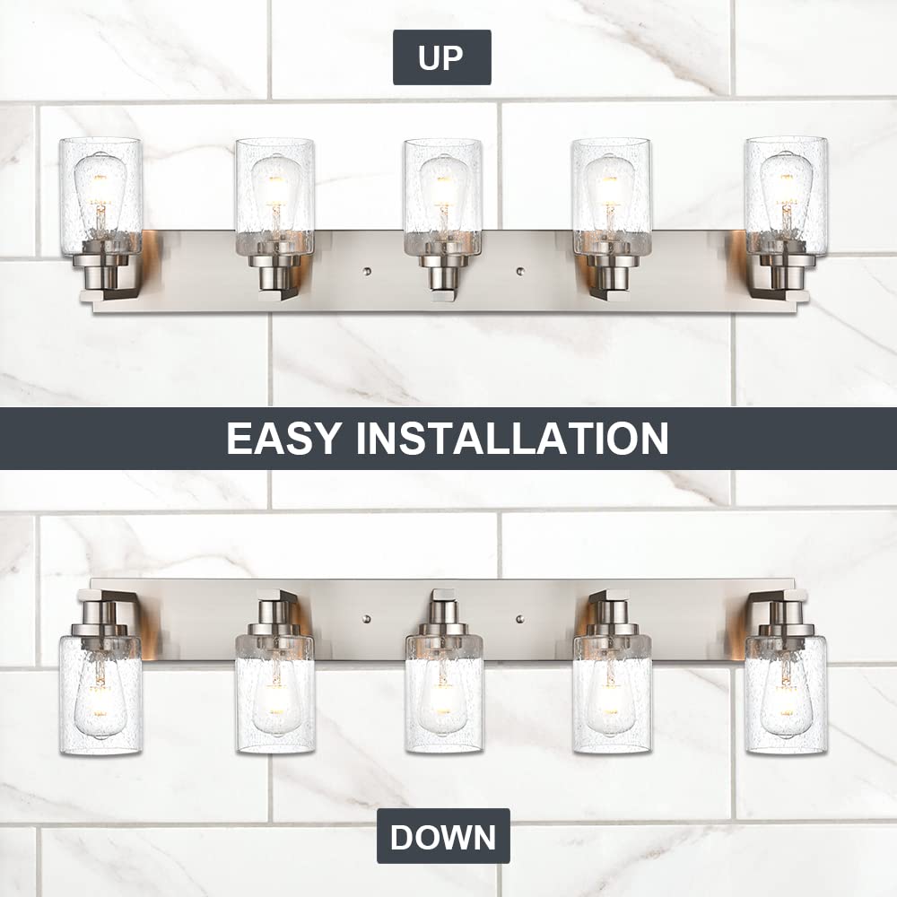 WINSHEN Bathroom Light Fixture, 5-Lights Vanity Lighting, Brushed Nickel, 40-Inches, Metal, Model SG-501-5L-SN