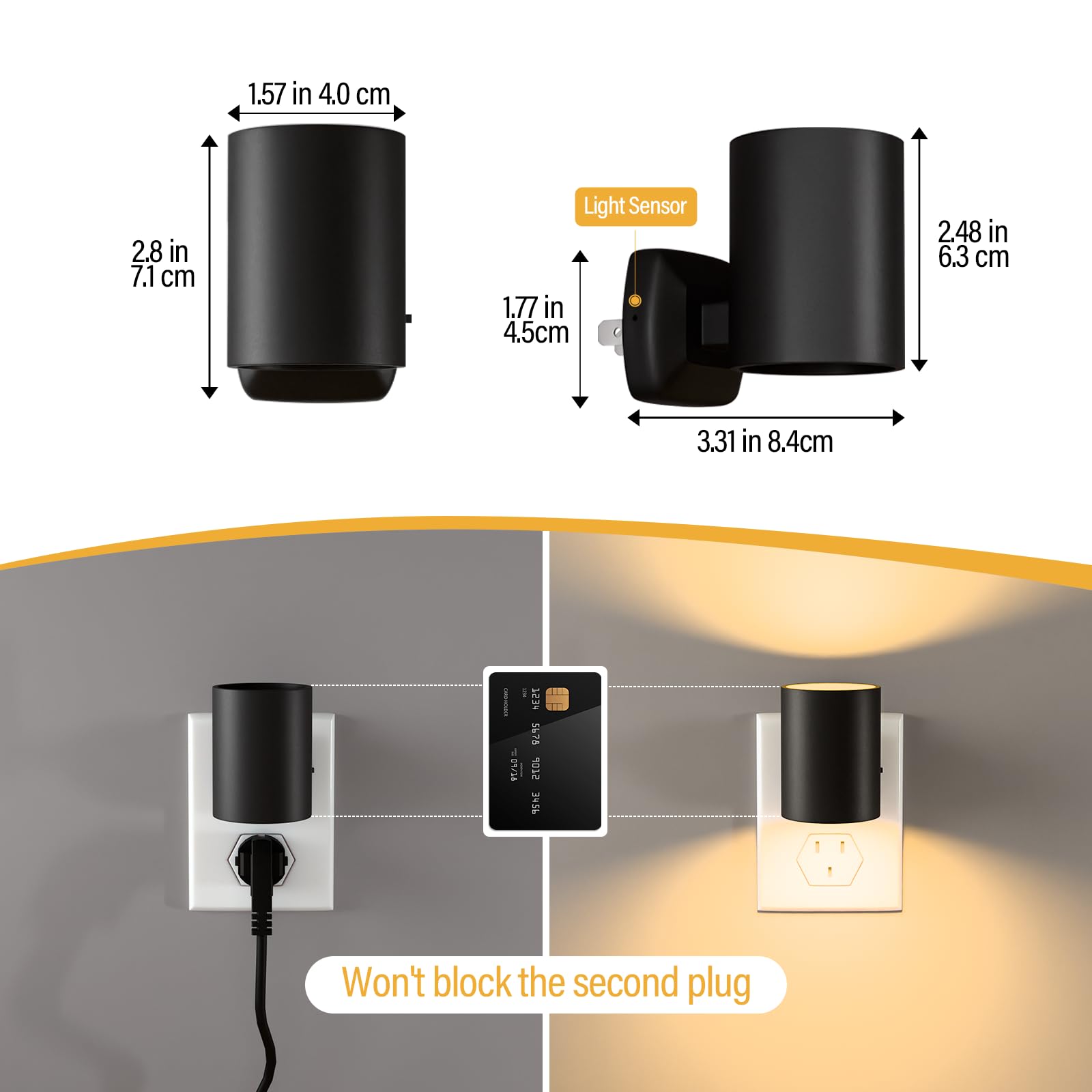 NOVELUX LED Night Light Plug-in, Dimmable, Soft Warm 2700K, Adjustable Brightness, 2 Pack, Plastic, Warm-spotlight