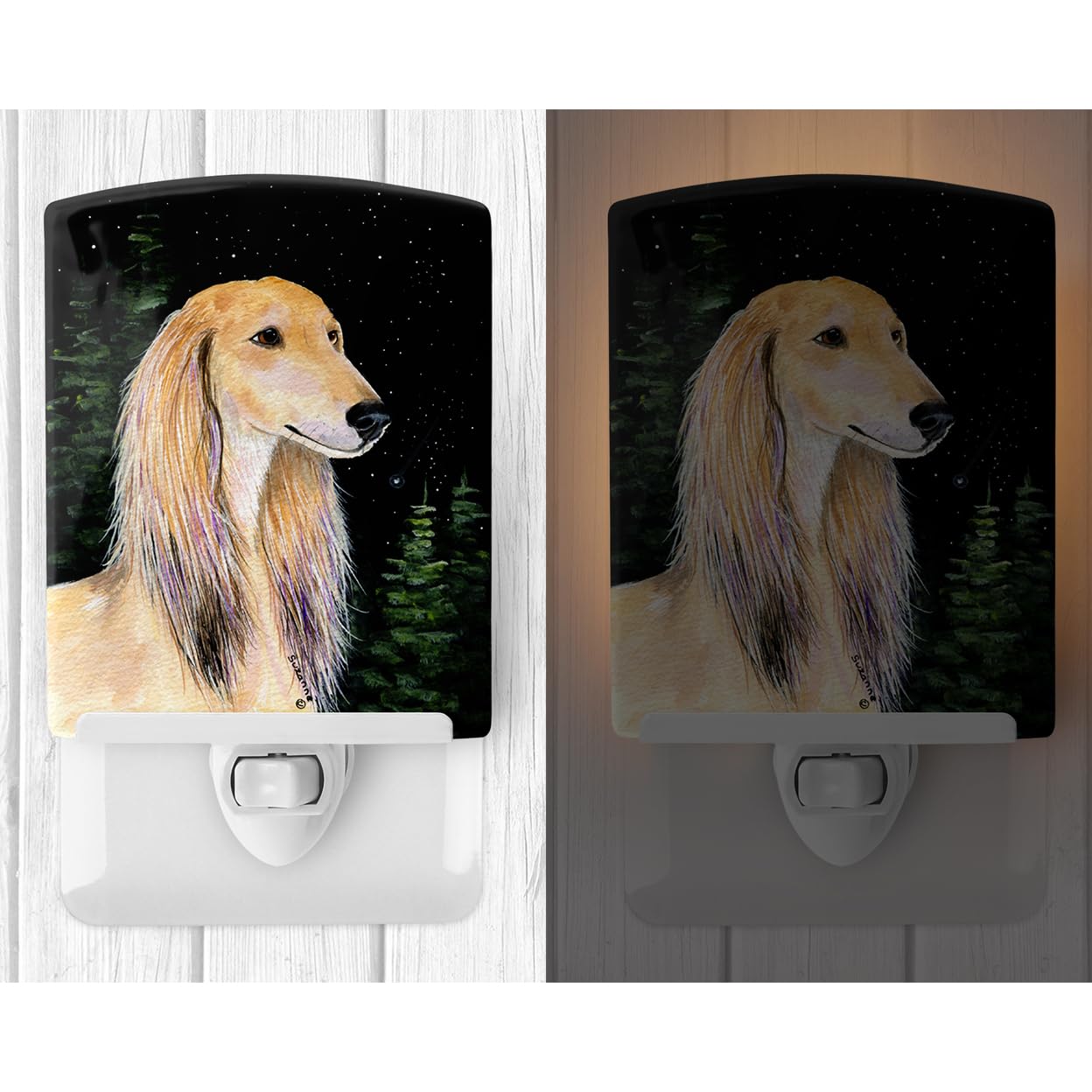 Carolines Treasures Ceramic Night Light, SS8485CNL, 6x4x3in, Saluki Design, UL-Certified, Ideal for Bedroom, Bathroom, Nursery
