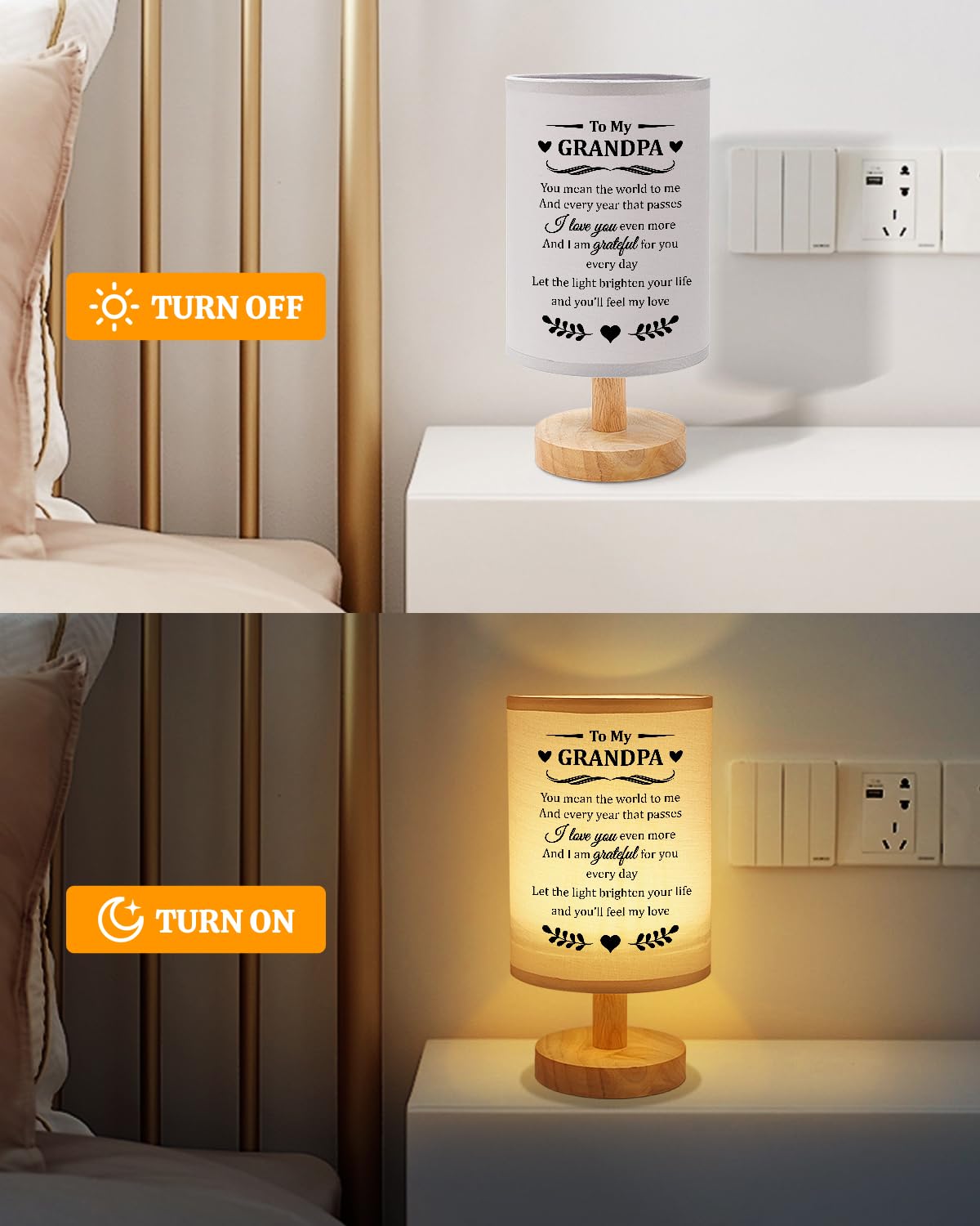Souhoney Grandpa Gifts For Christmas From Granddaughter Grandson  Table Bedside Lamp Decor For Birthday  Grandpa Gifts Who Have Everything - Fabric Lamps Gray