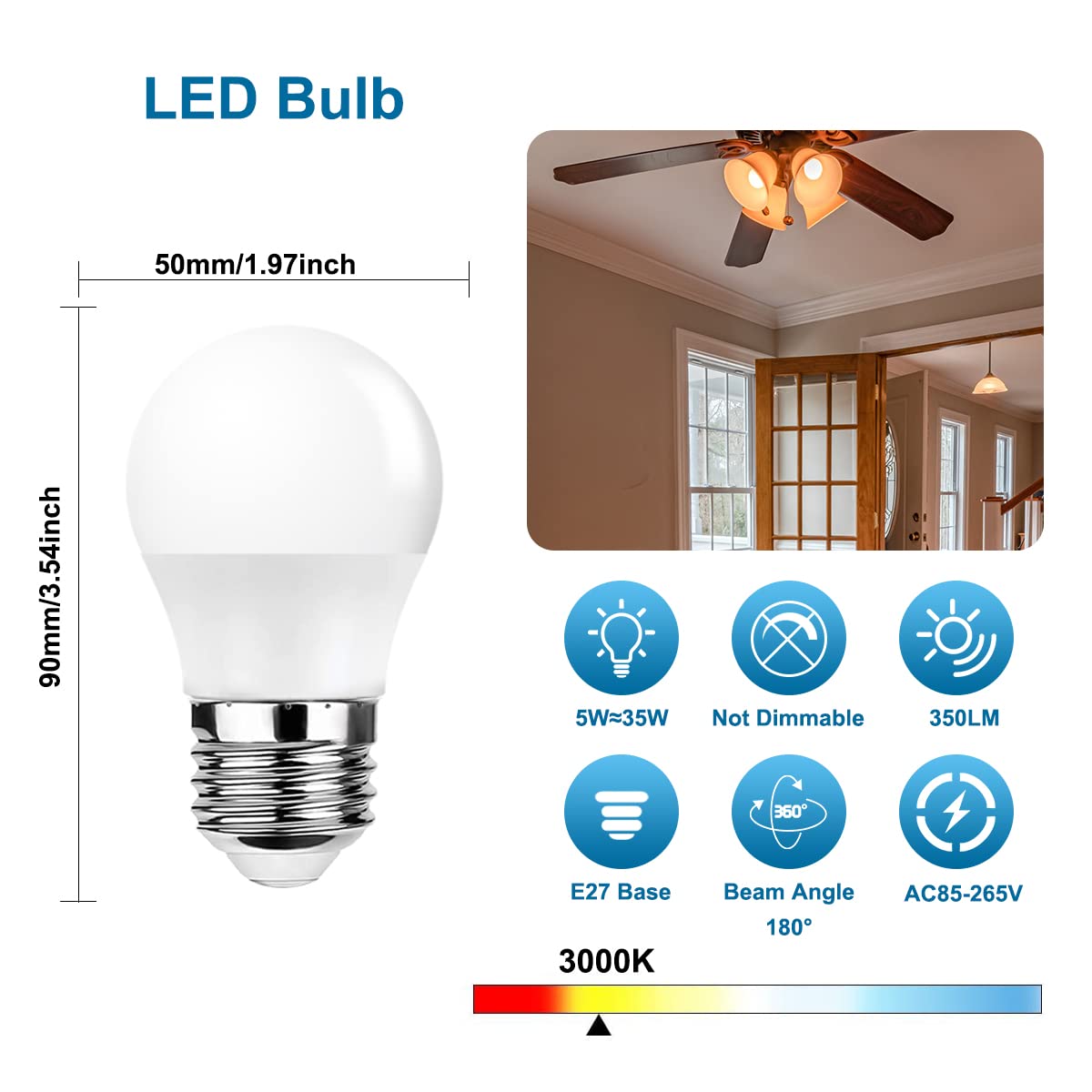 Procrus E26 Small Led Light Bulbs,Led Bulb Light 5 Watt 35W Equivalent, 3000K Warm White Bulb For Ceiling Droplight,House Lighti