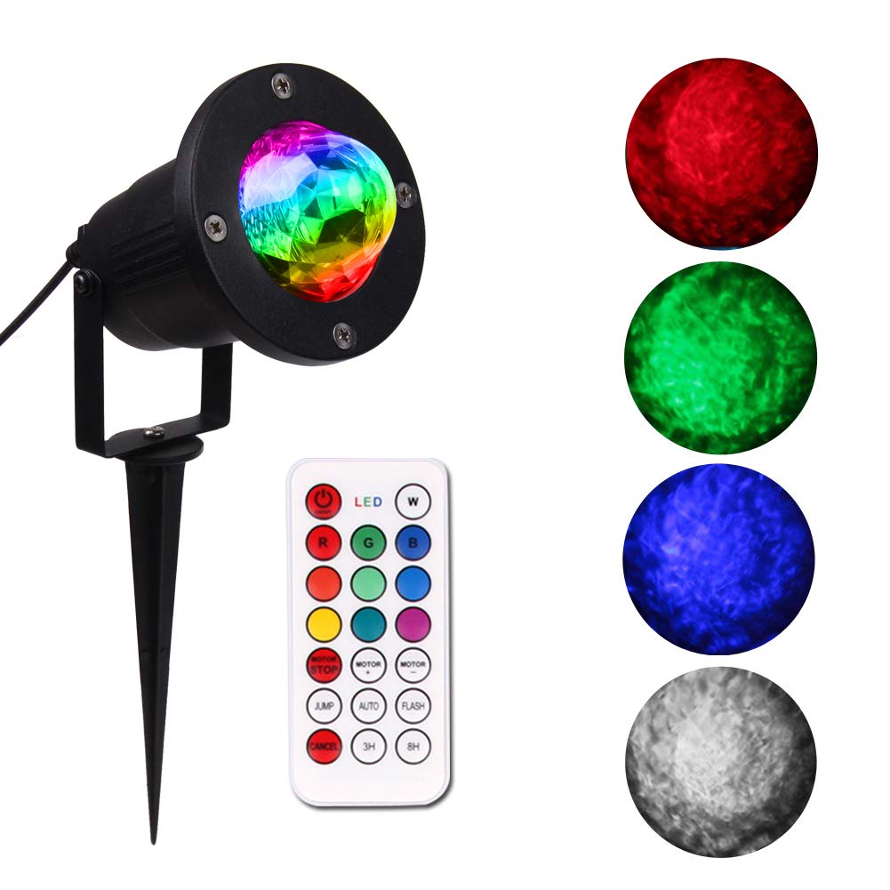 KOOT Water Wave Lights Projector RGBW 10 Colors Waterproof LED Outdoor Garden Light Black Small Model SW-010