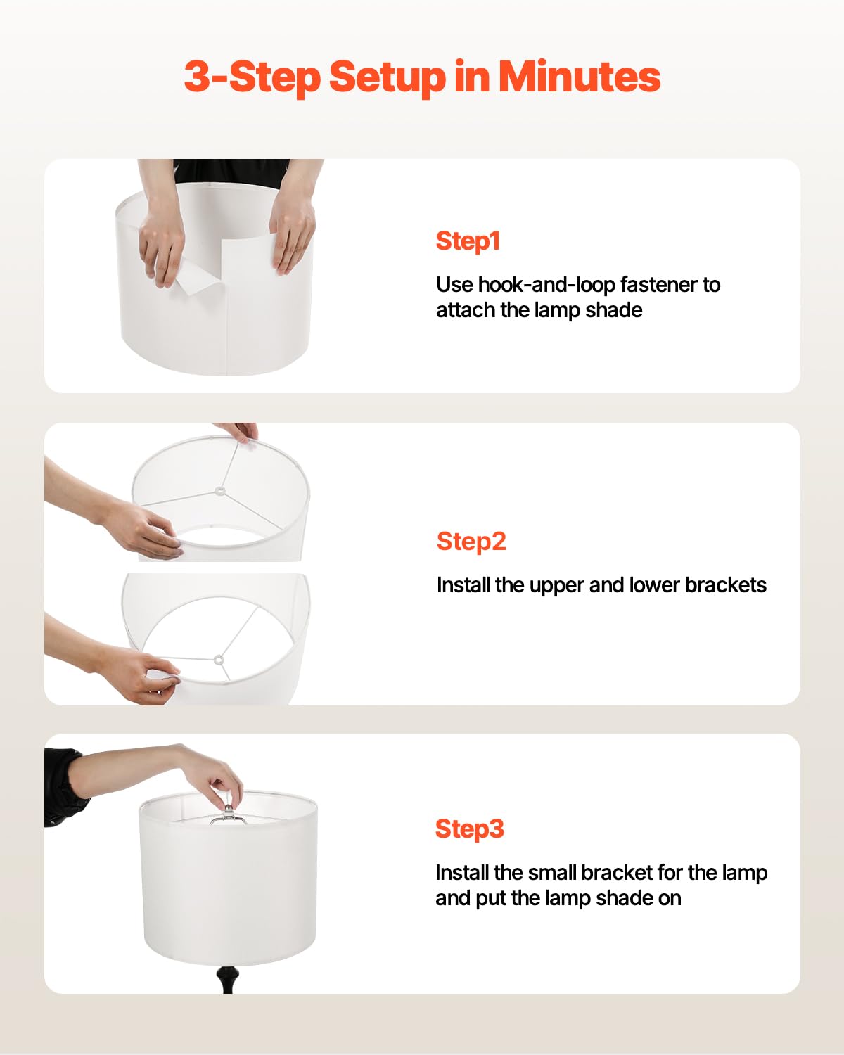 VEVOR Drum Lampshade Set of 2, 13"x13"x10", Off-white Linen, Easy Assembly for Table & Floor Lamps