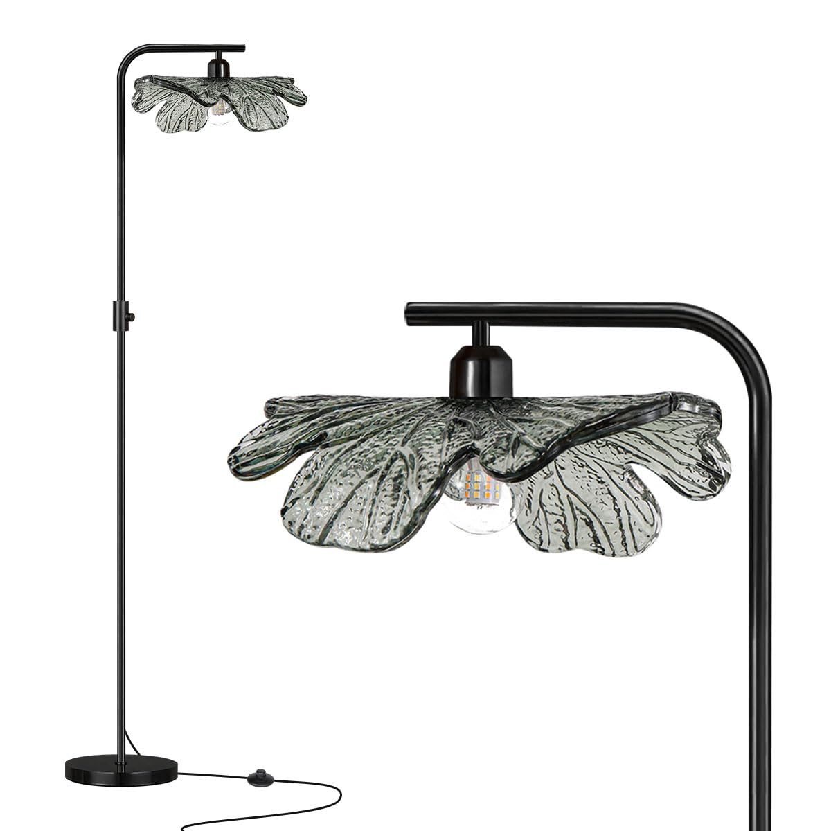 Auwieou Vintage Floor Lamp Dimmable Floor Lamps for Living Room, Farmhouse Standing Lamp Black Tall Lamps with Dark Green Glass 