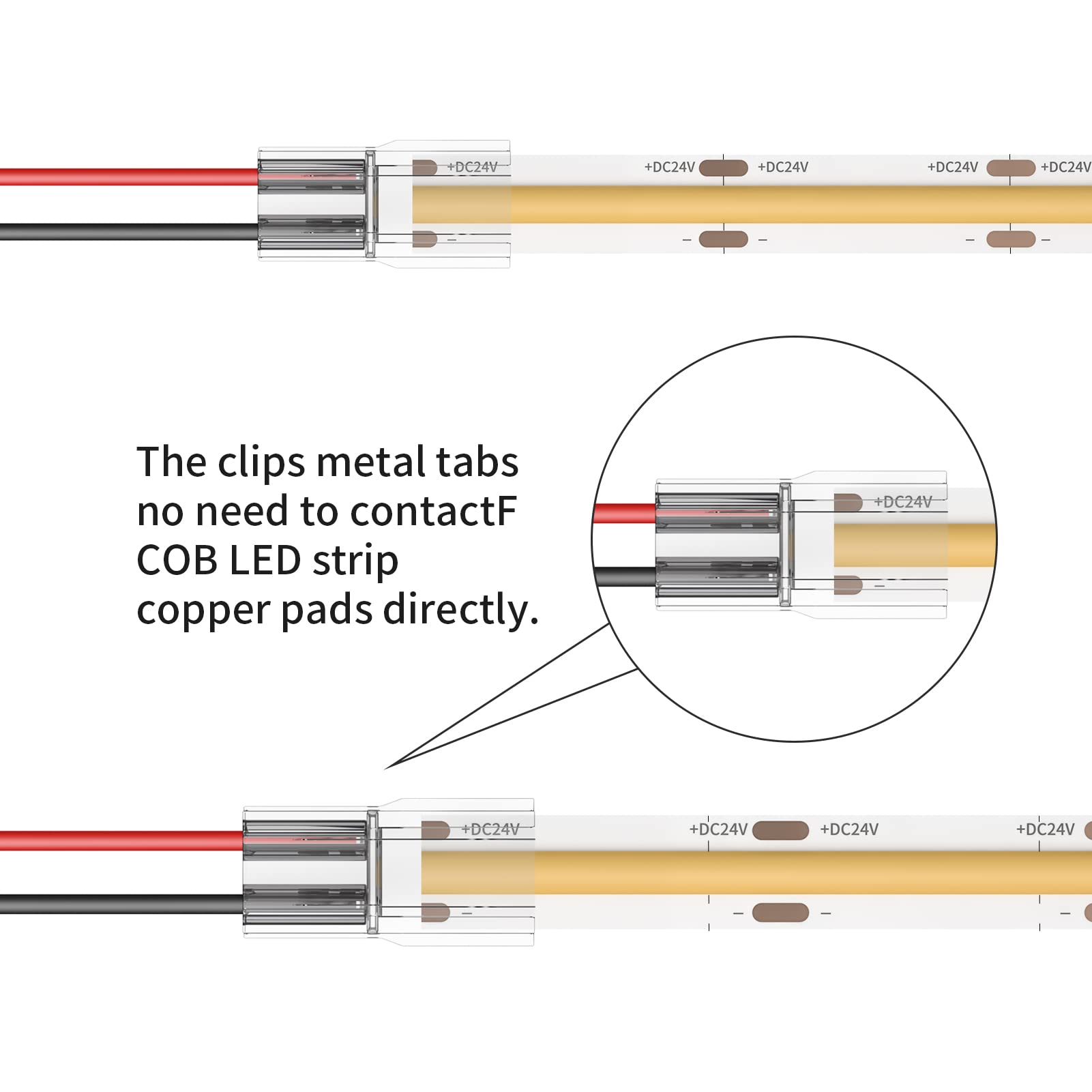 Visdoll Cob Led Light Strip Connectors 20Pcs 5Mm 2Pin Strip To Wires Led Tape Light Connectors Transparent Solderless No Dark Ar