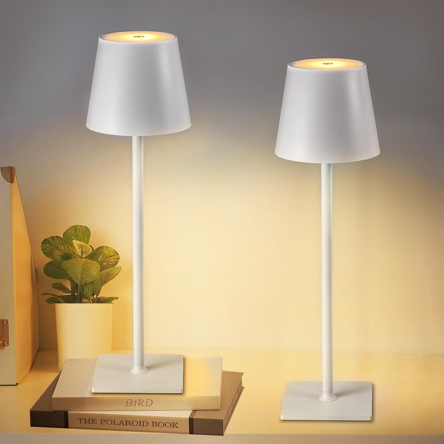 CHLORANTHUS Cordless Table Lamps, 2 Pack, Stepless Dimming, 5000mAh Rechargeable, White - Model: table-lamp -15
