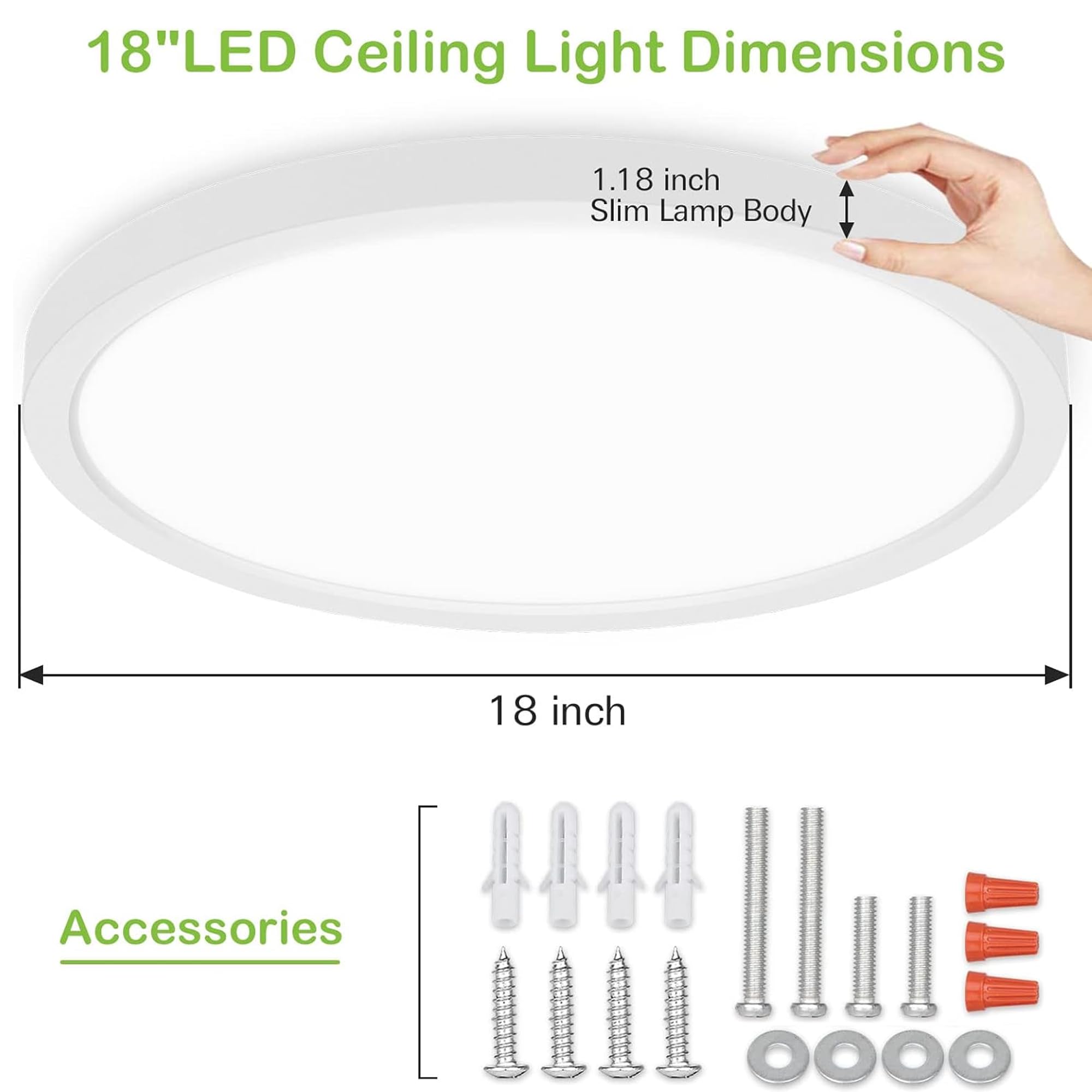 Hykolity LED Round Flat Panel Light 18 Inch 32W 3200lm Dimmable 3000K/4000K/5000K CCT Selectable White Edge-L