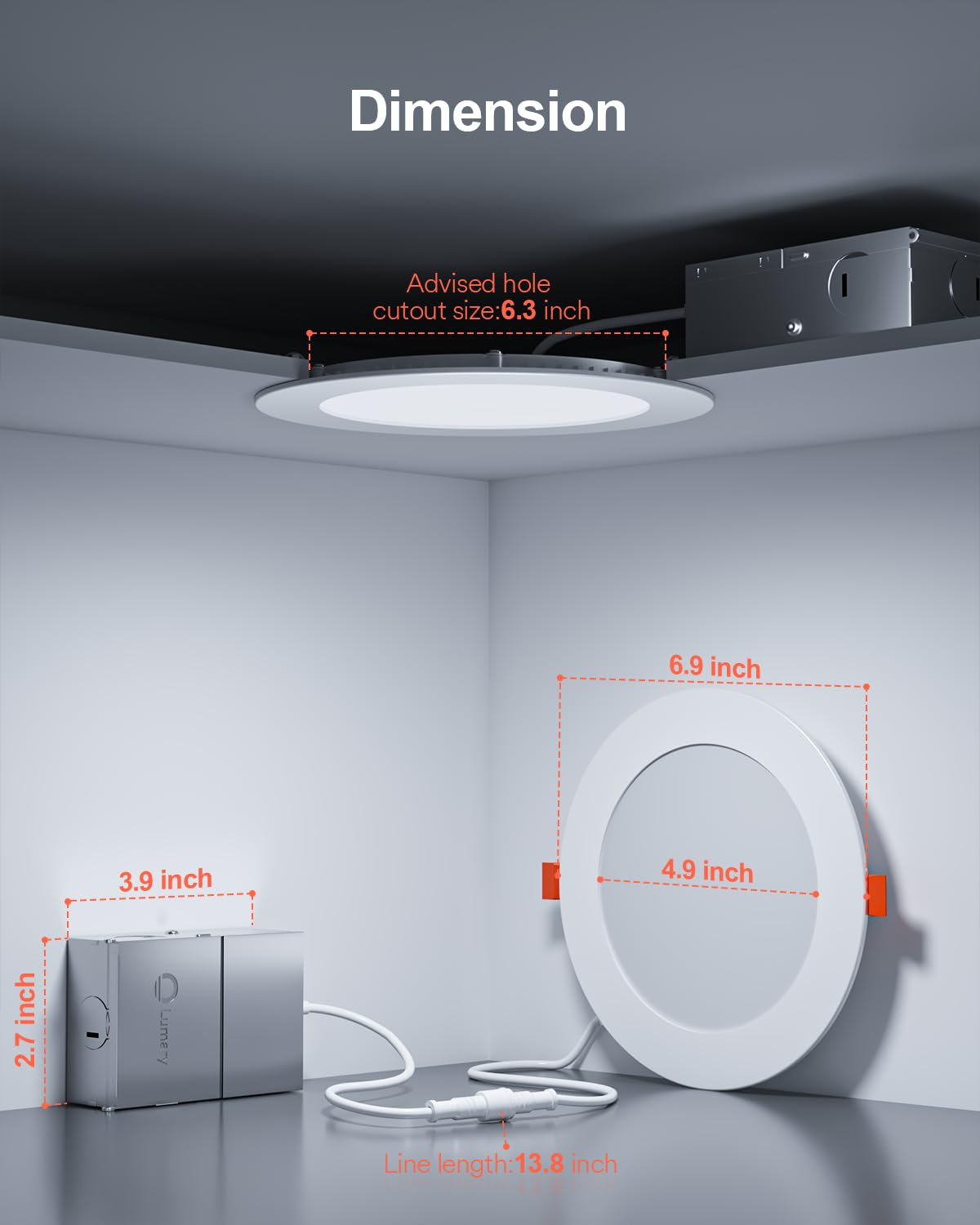 Lumary Smart 6-Inch Recessed LED Downlight, 13W 1000LM, Wi-Fi & Bluetooth, White, ETL Listed, Model US-SD6F-1