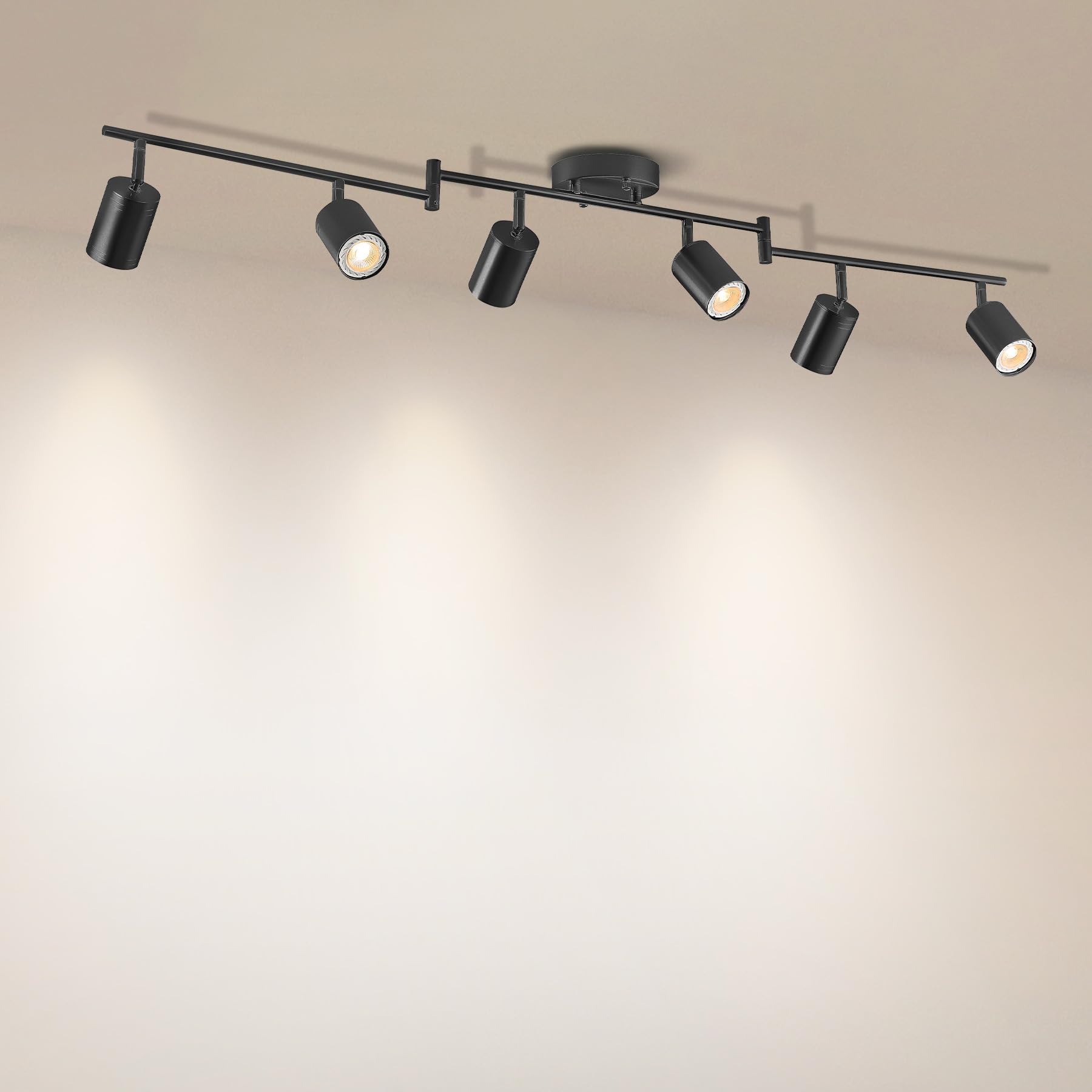 Vonluce 6 Light Track Light Fixture  Led Track Lighting Kit With Rotatable Track Heads  3-Color Gu10 Bulbs Included  Modern Ceiling Spotlight For Kitchen Office Closet Studio Bedroom  Black