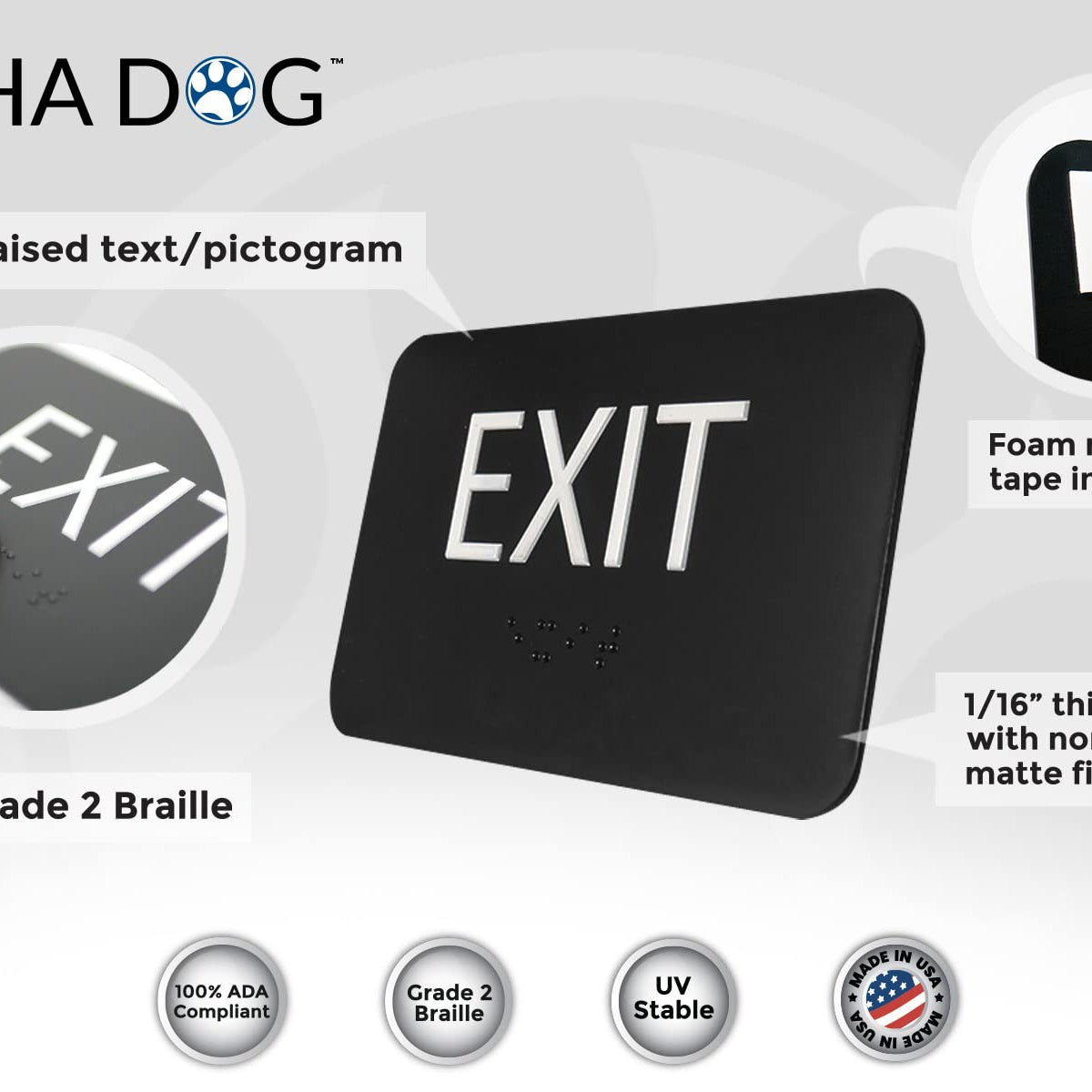 ALPHA DOG ADA SIGNS Braille Exit Sign 3x5 inch ADA Compliant Indoor ...