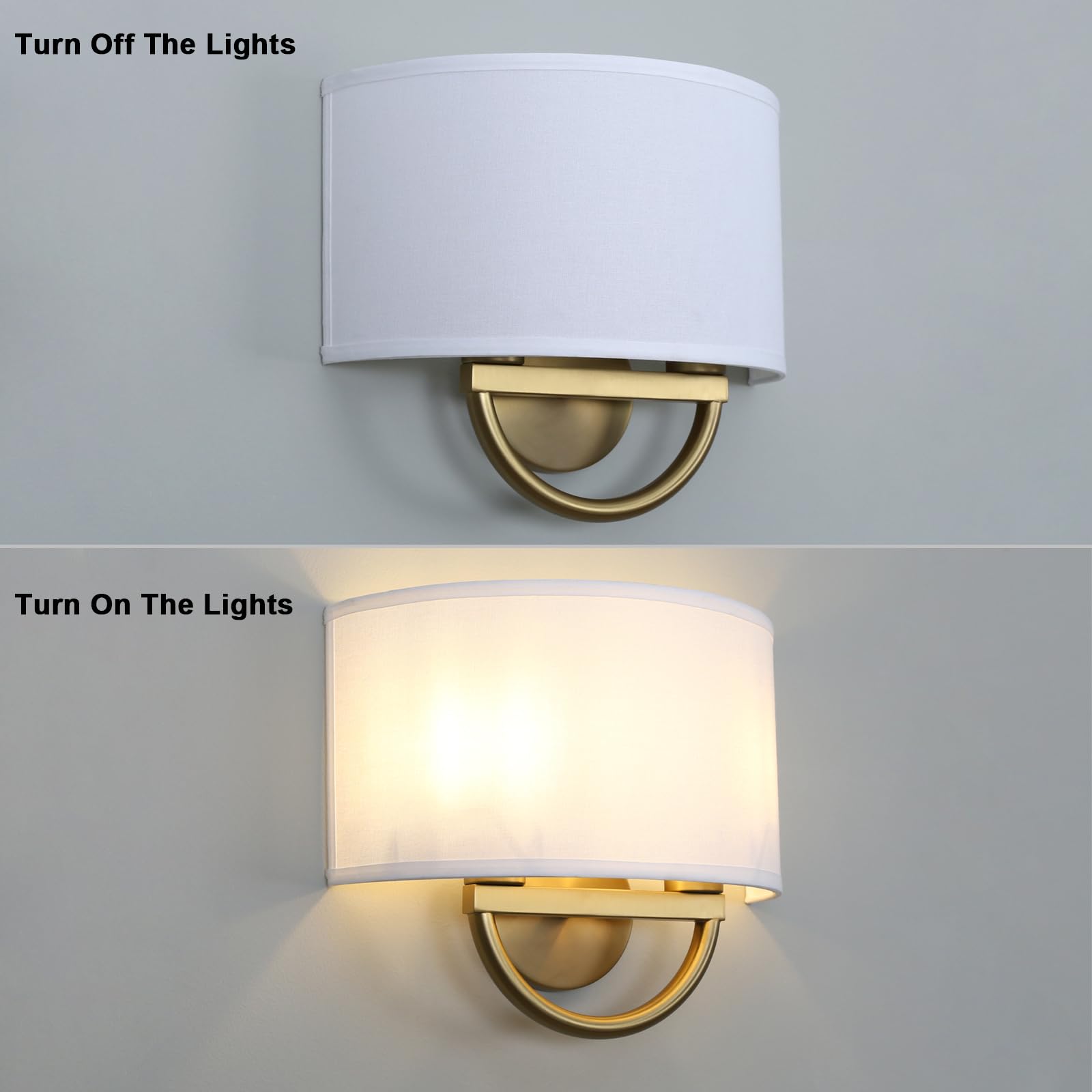 Yosoan Wall Sconce Light, 2-Light Vintage Design, Fabric Shade, Large, White, Model 8291