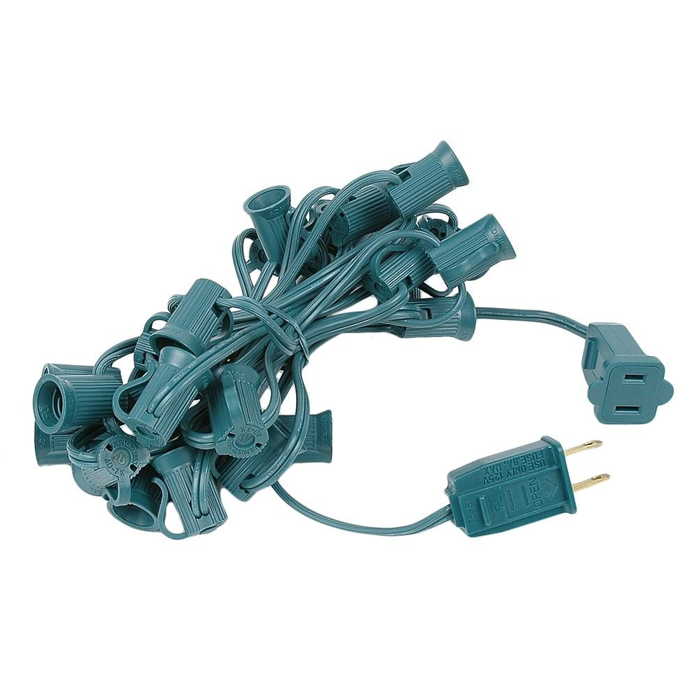 Novelty Lights C7 Outdoor String Light - 12.5 Green Wire - 25 Sockets - Copper Material - Patio Christmas Lighting