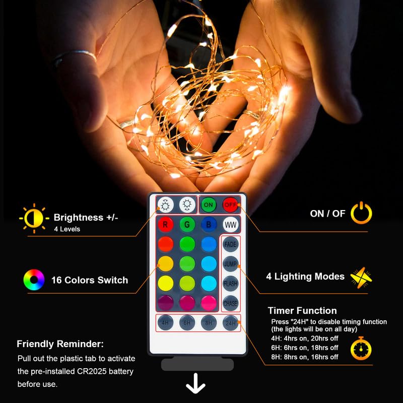 Hoofun USB & Battery Powered Fairy Lights, 39Ft, 120 LED, Multicolor, Remote Timer, Indoor/Outdoor Decor