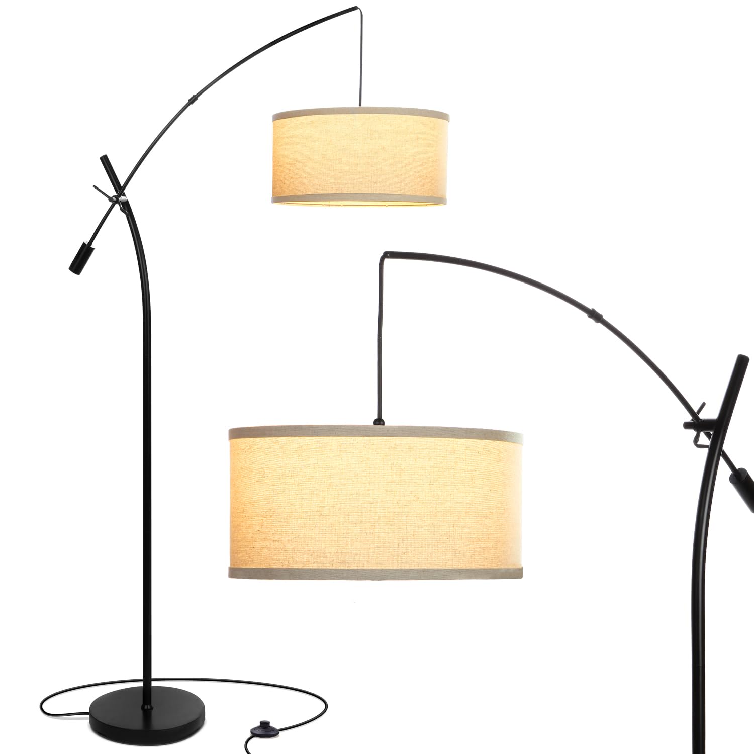 Brightech Grayson LED Arc Floor Lamp for Office & Living Room, Adjustable Arm Lamp in Industrial Style for Bedroom Reading - Bla